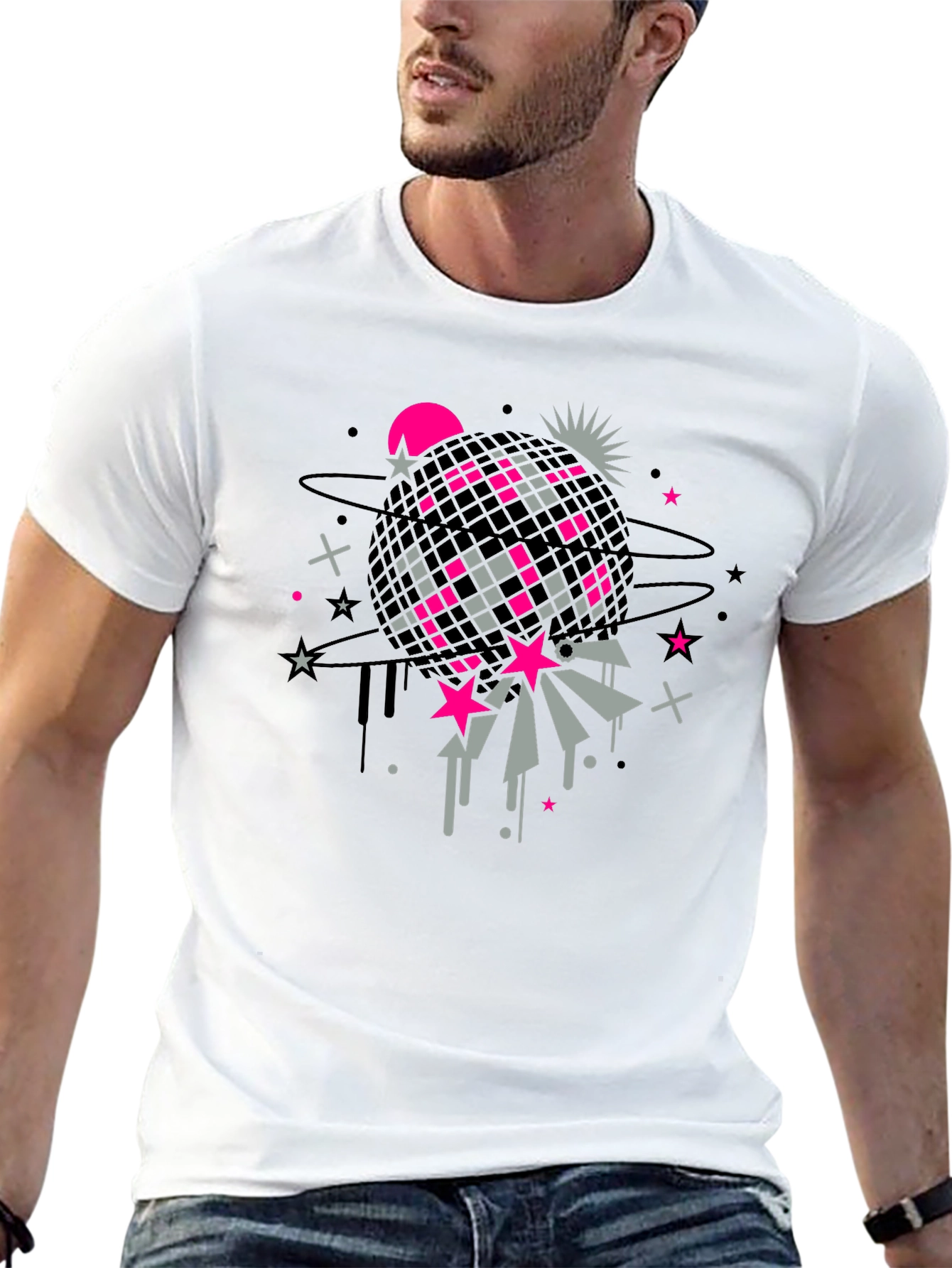 Retro Disco Ball Graphic Tee - Black