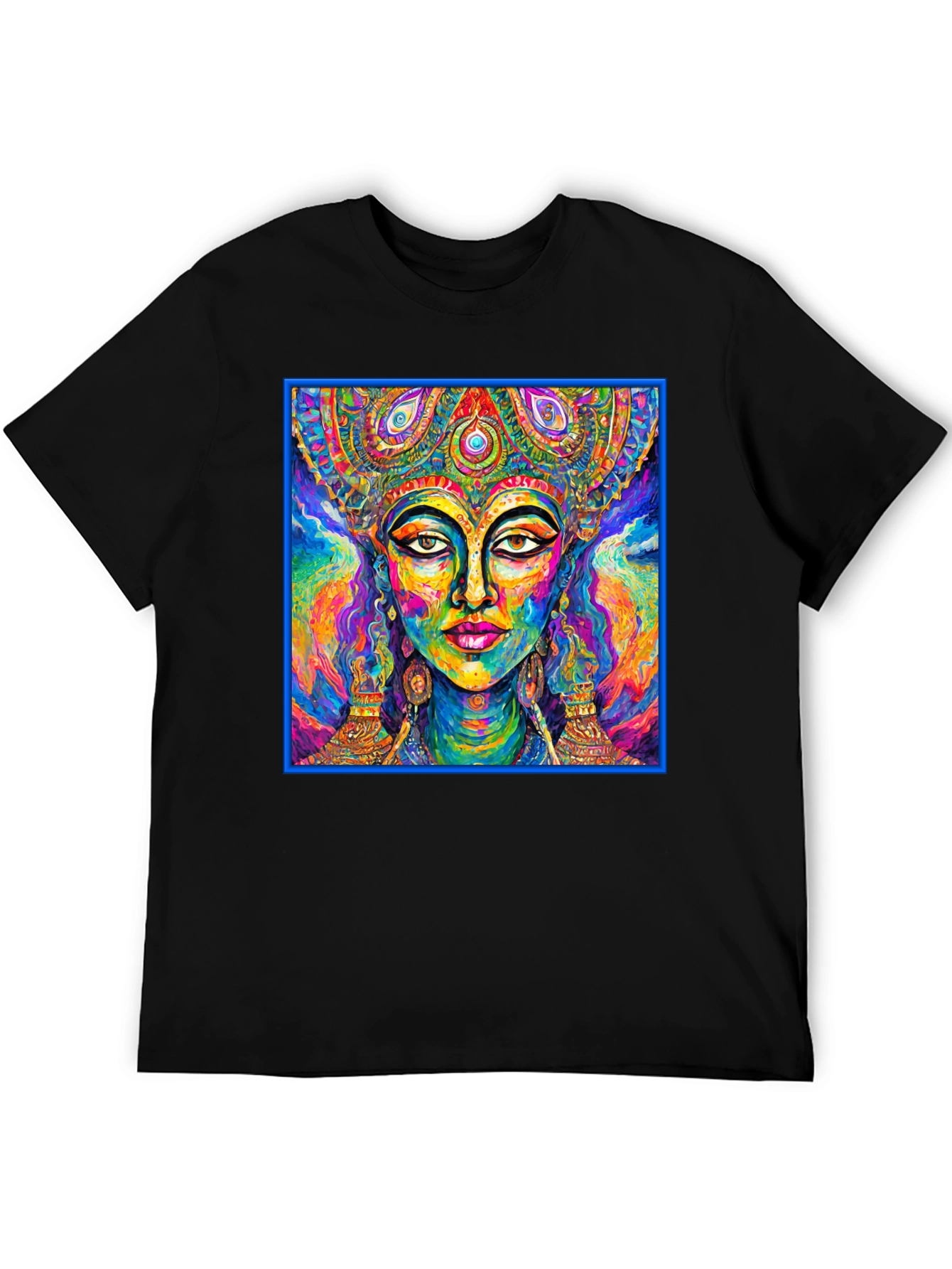 Vibrant Goddess Graphic Tee - Artistic Black T-Shirt