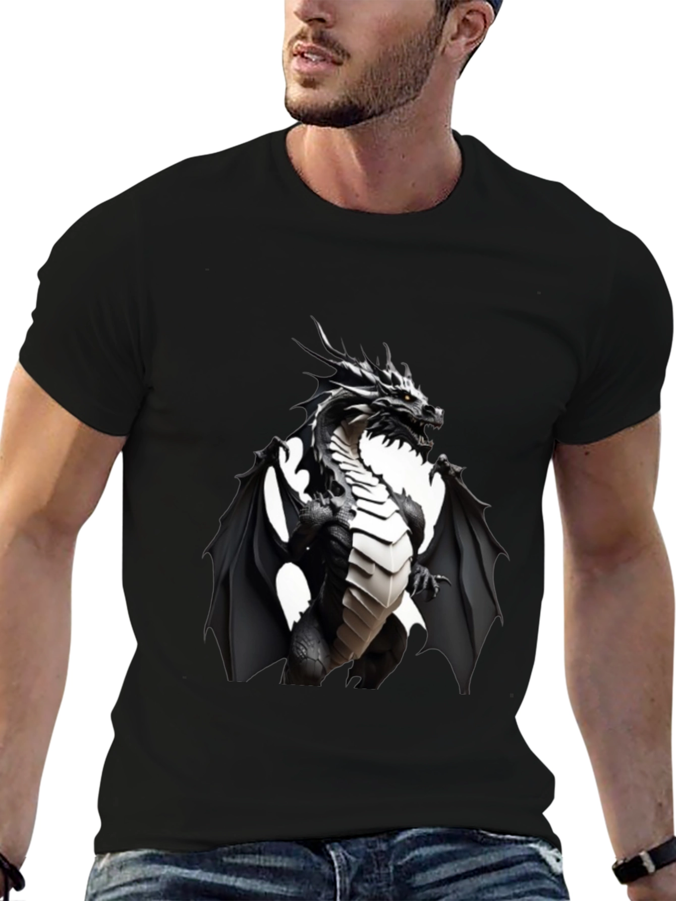 Black Dragon Graphic T-Shirt - Bold Fantasy Wear
