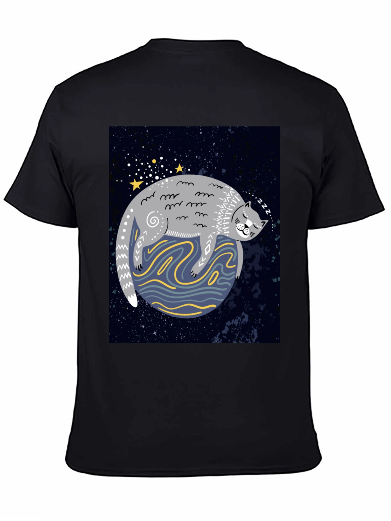 Cosmic Cat Nap T-Shirt - Black Cotton Tee
