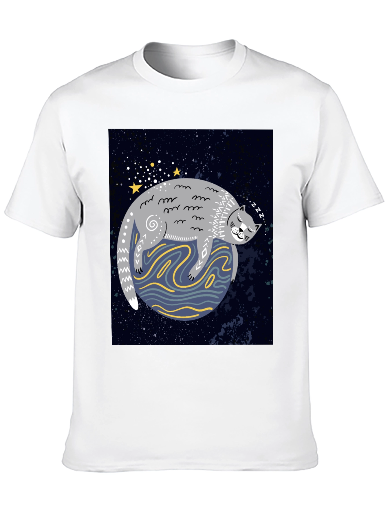 Cosmic Cat Nap T-Shirt - Black Cotton Tee