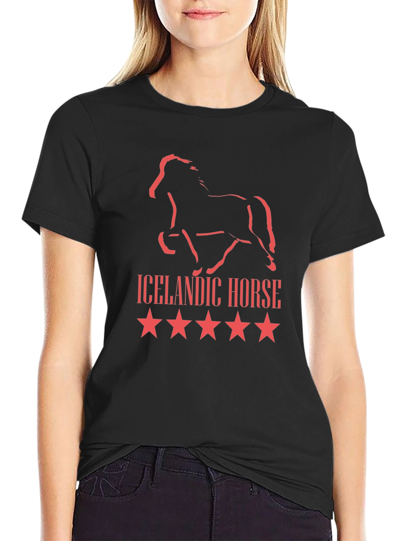 Icelandic Horse Graphic Tee - Black Cotton T-Shirt