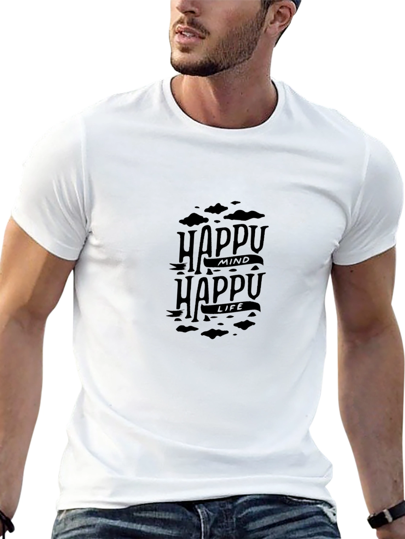 Happy Mind Happy Life Black Graphic T-Shirt