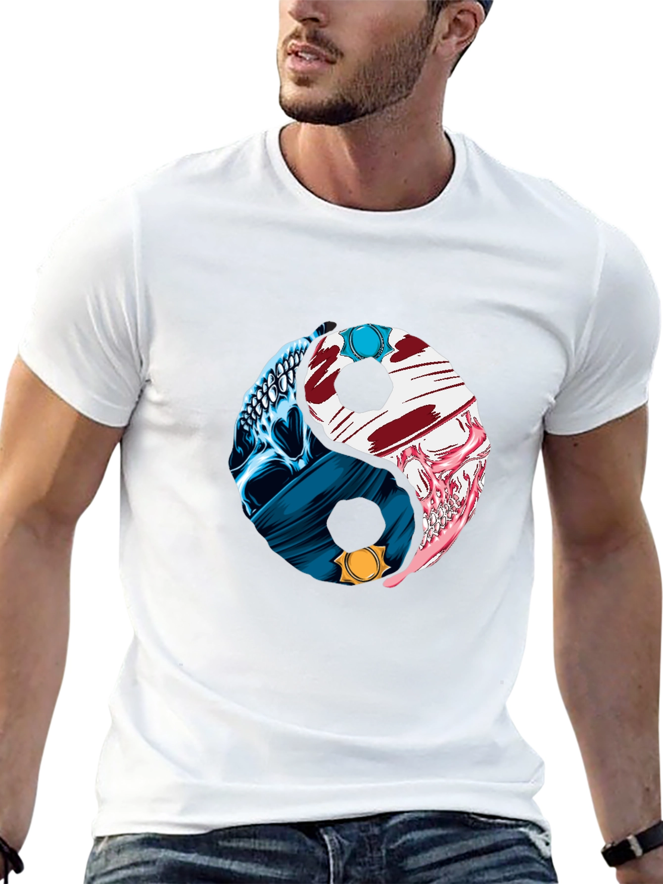 Yin Yang Skull Graphic T-Shirt