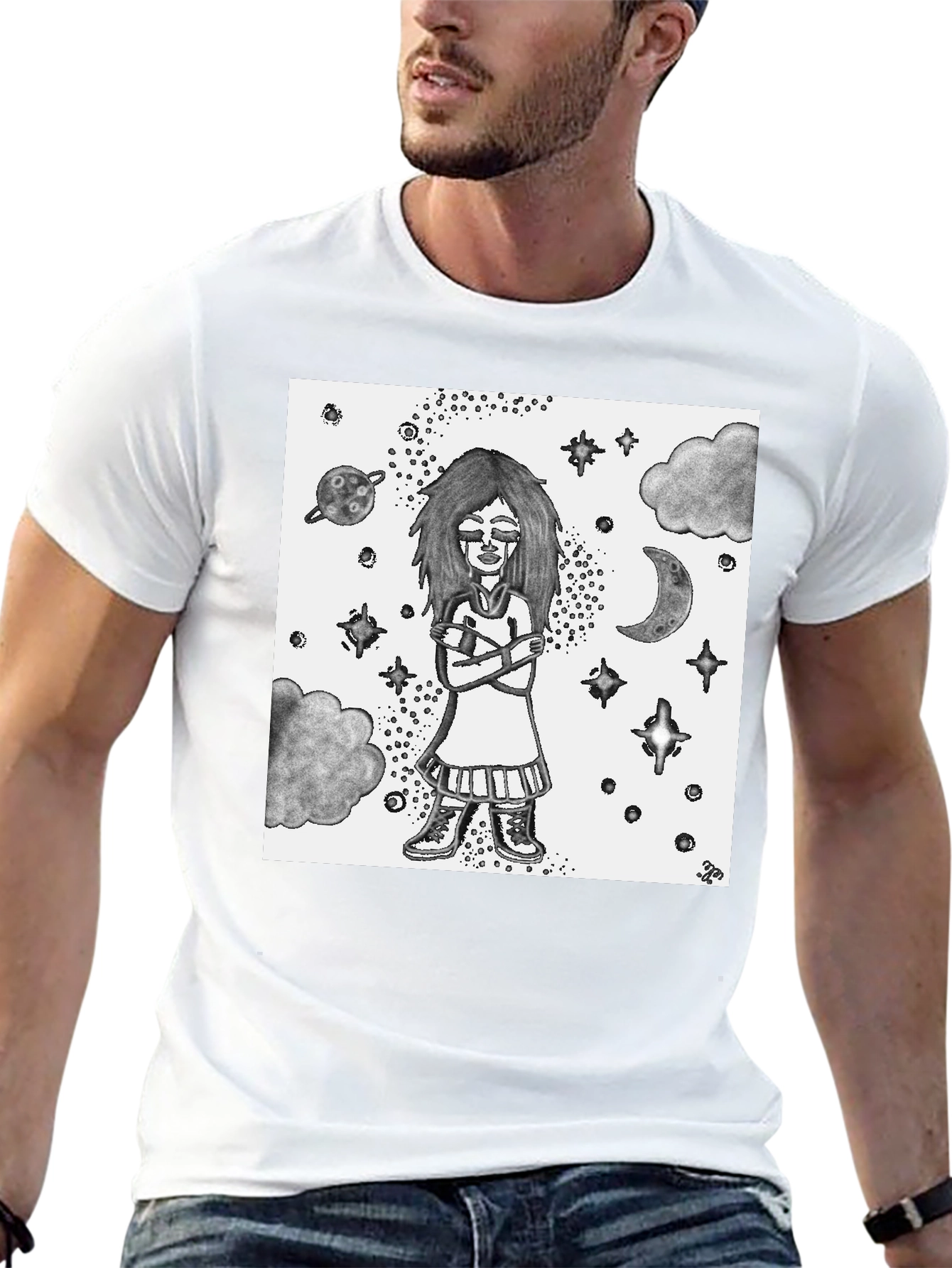 Celestial Girl Graphic Tee - Unisex Black Cotton T-Shirt