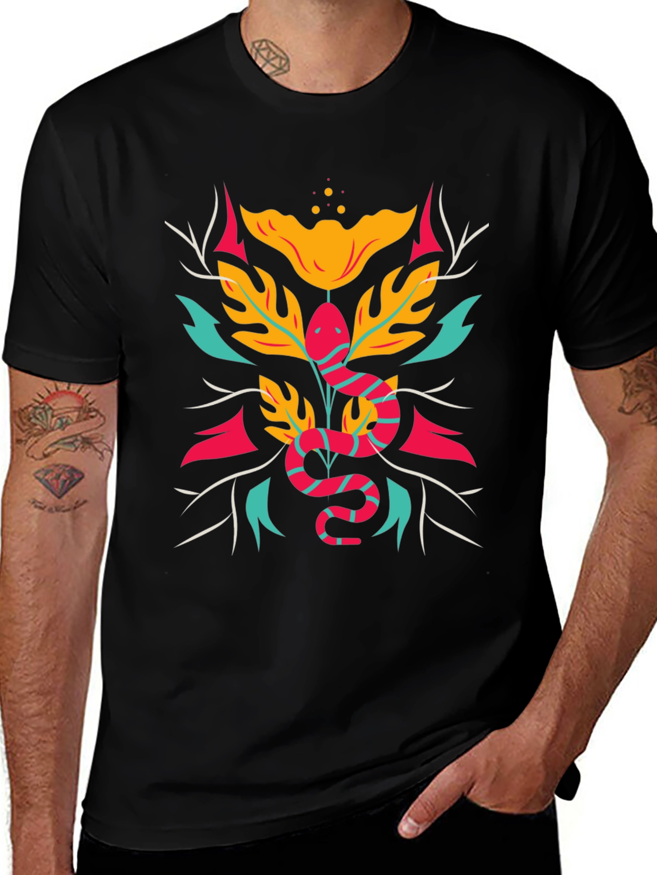 Snake & Floral Graphic Tee - Bold Style