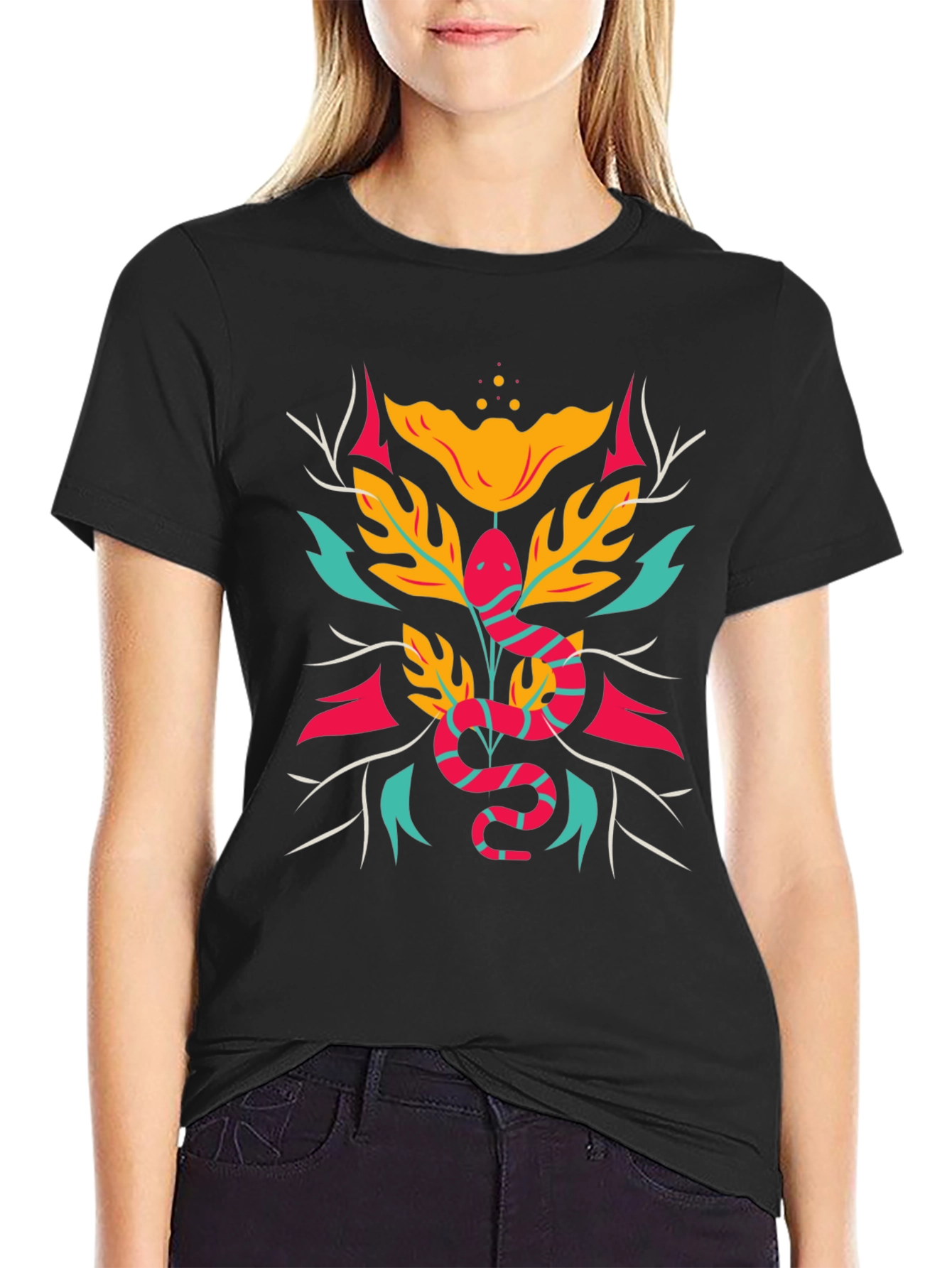 Snake & Floral Graphic Tee - Bold Style