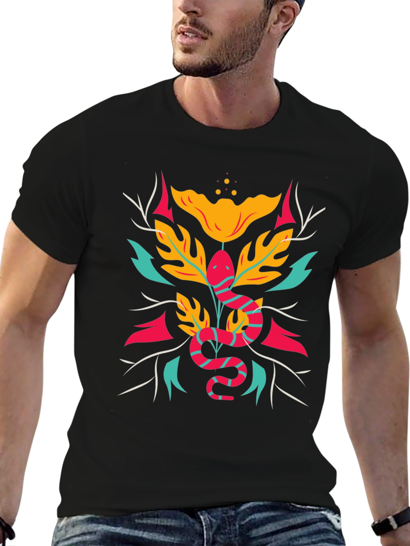 Snake & Floral Graphic Tee - Bold Style