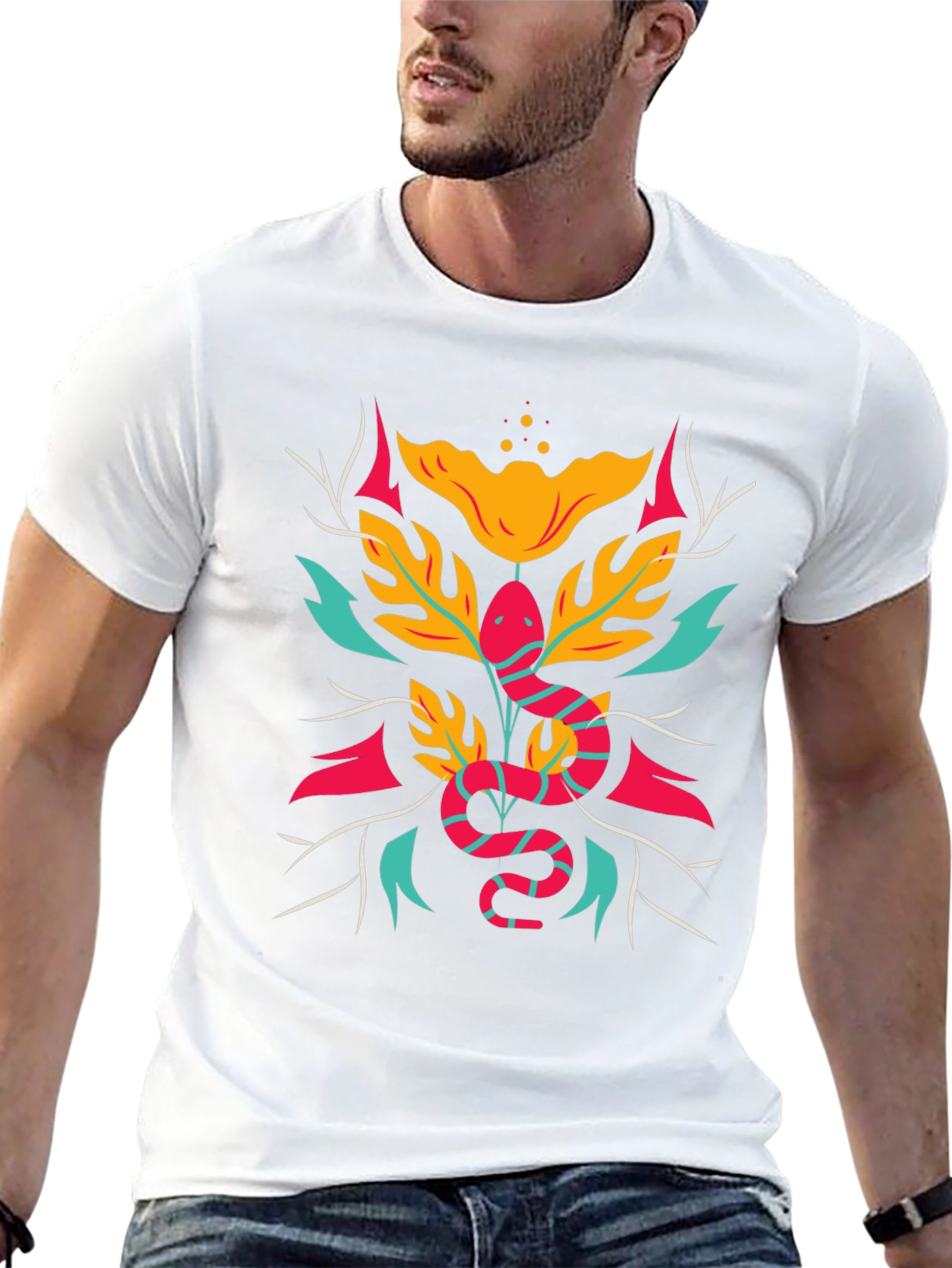 Snake & Floral Graphic Tee - Bold Style