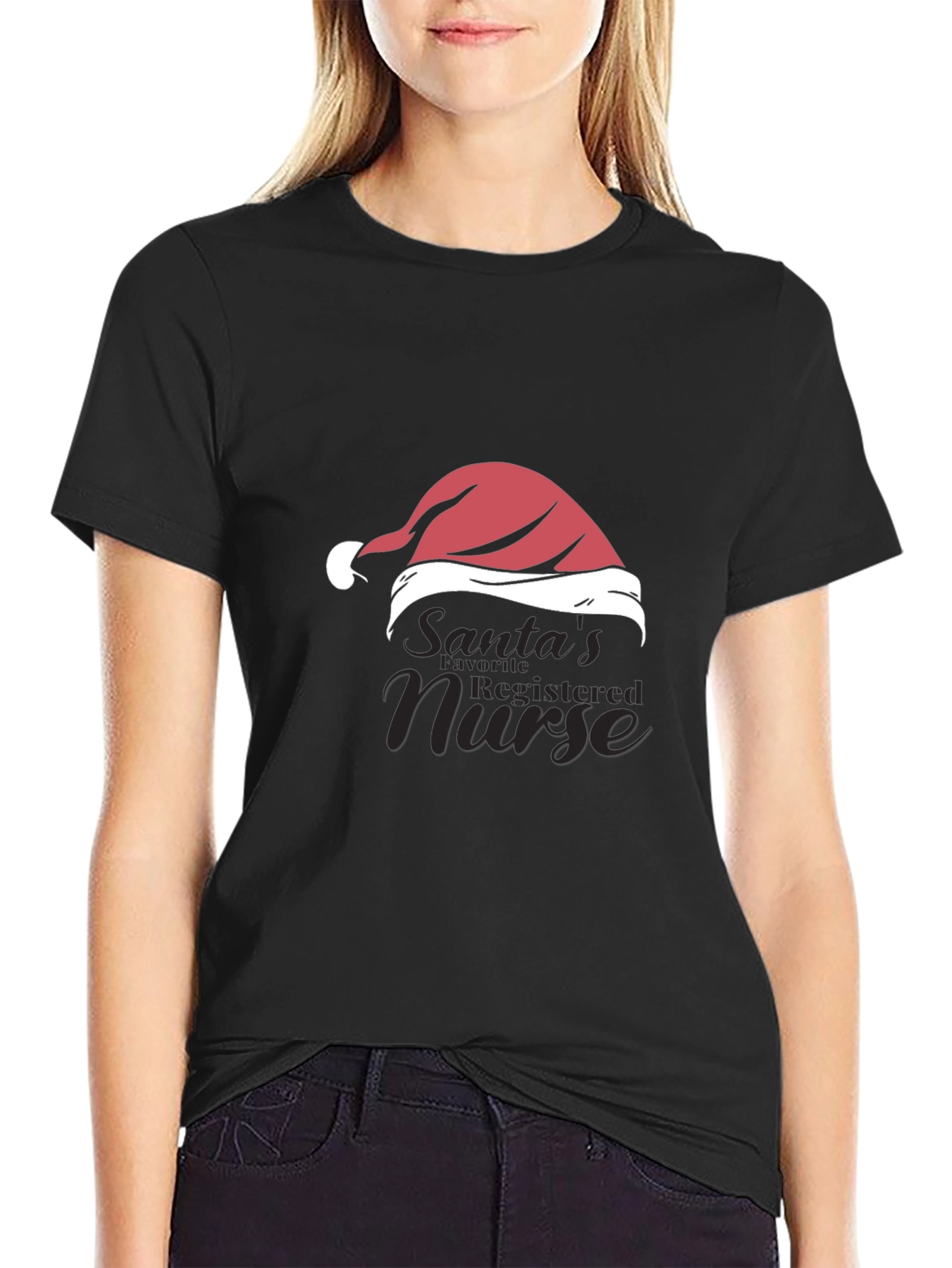 Santas Favorite Nurse Black T-Shirt