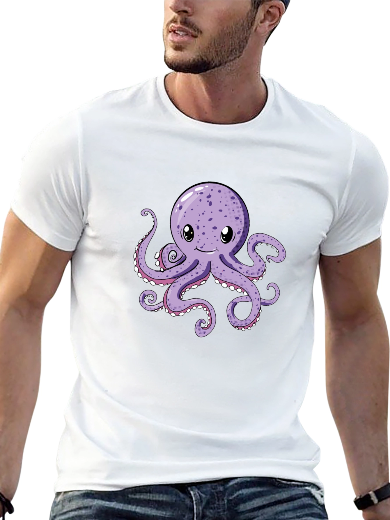 Cute Octopus Graphic Tee - Black Cotton Comfort