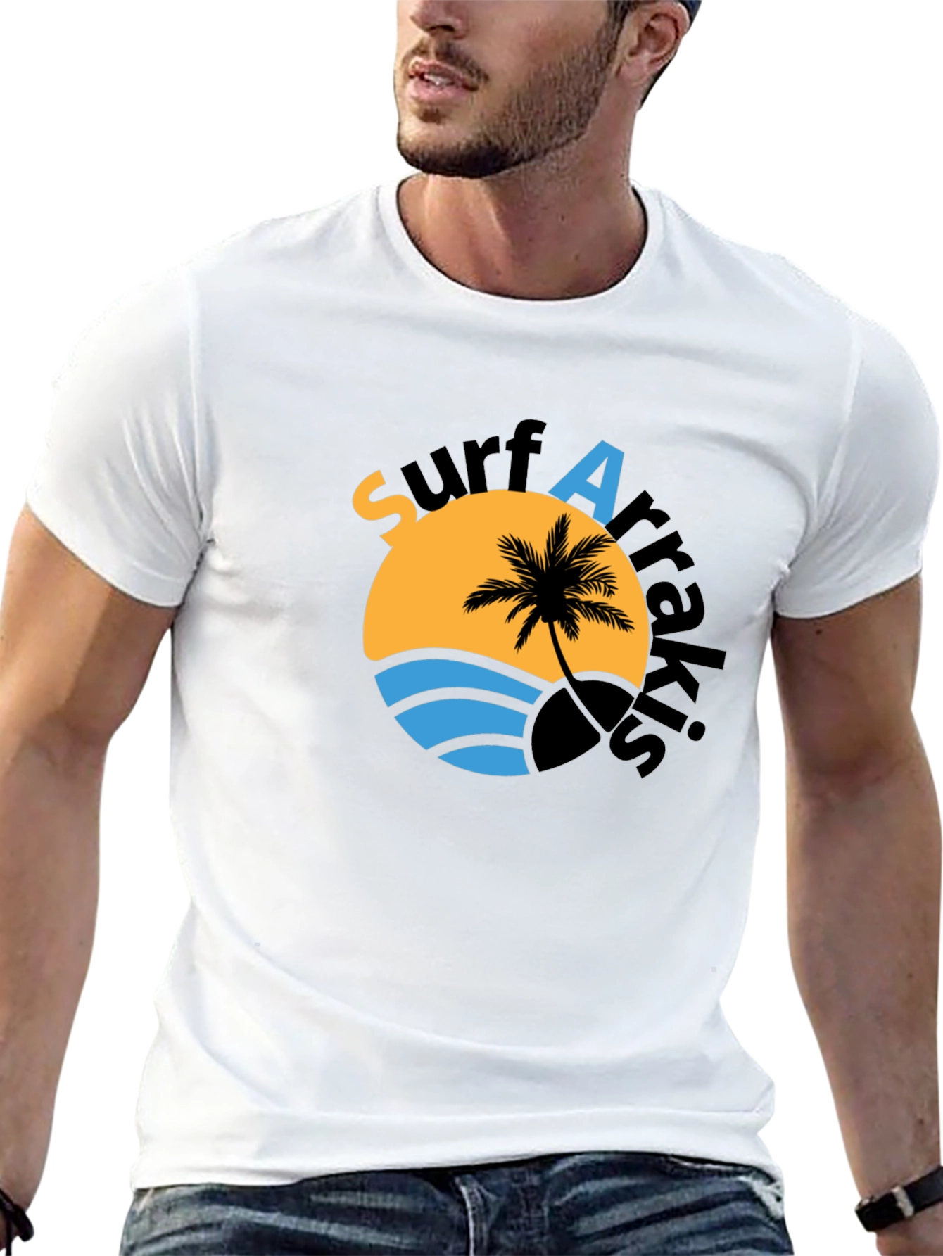 Surf Arrakis Black T-Shirt Palm Tree Graphic