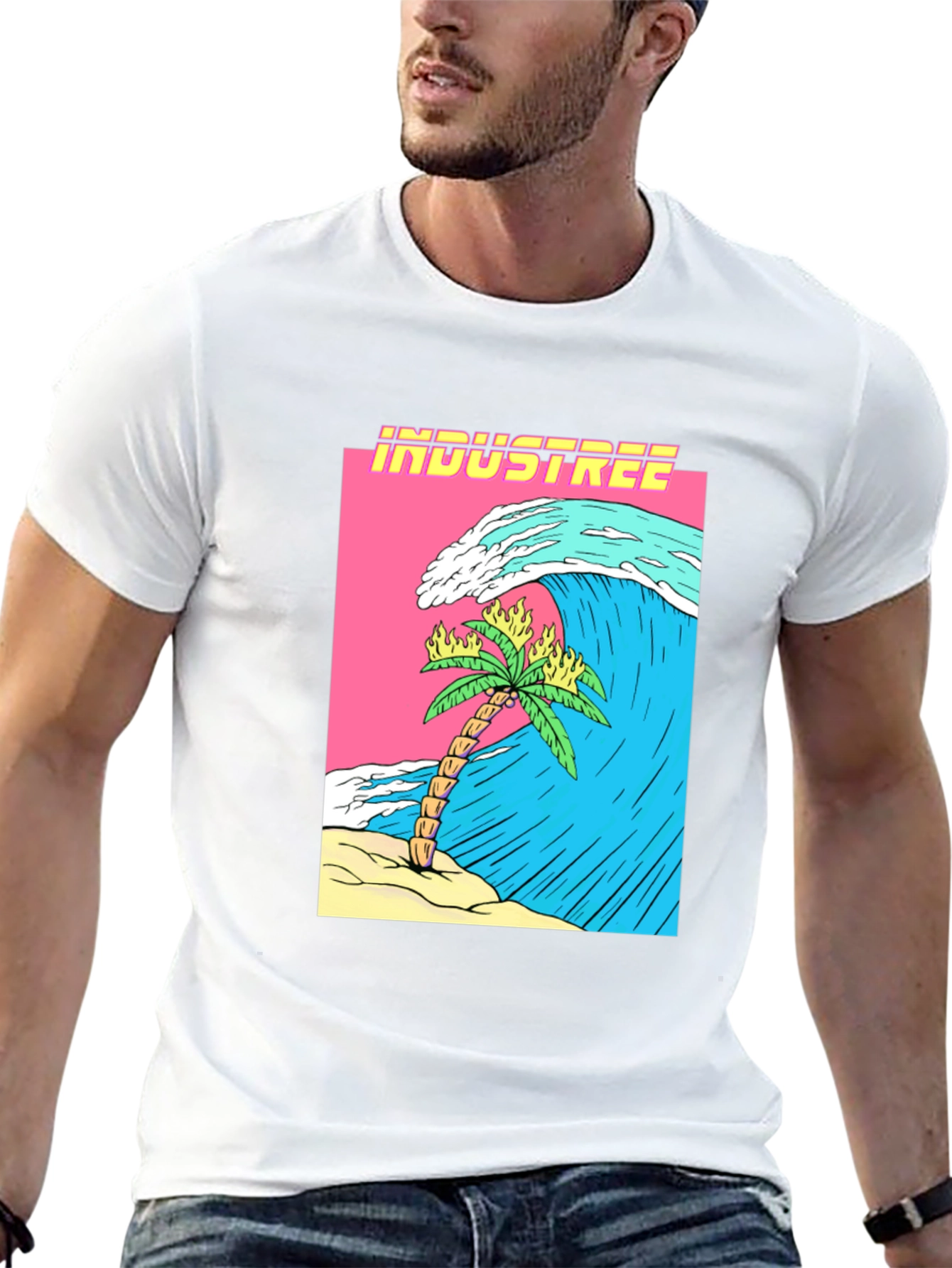 Industree Wave Palm Tee - Graphic Black T-Shirt