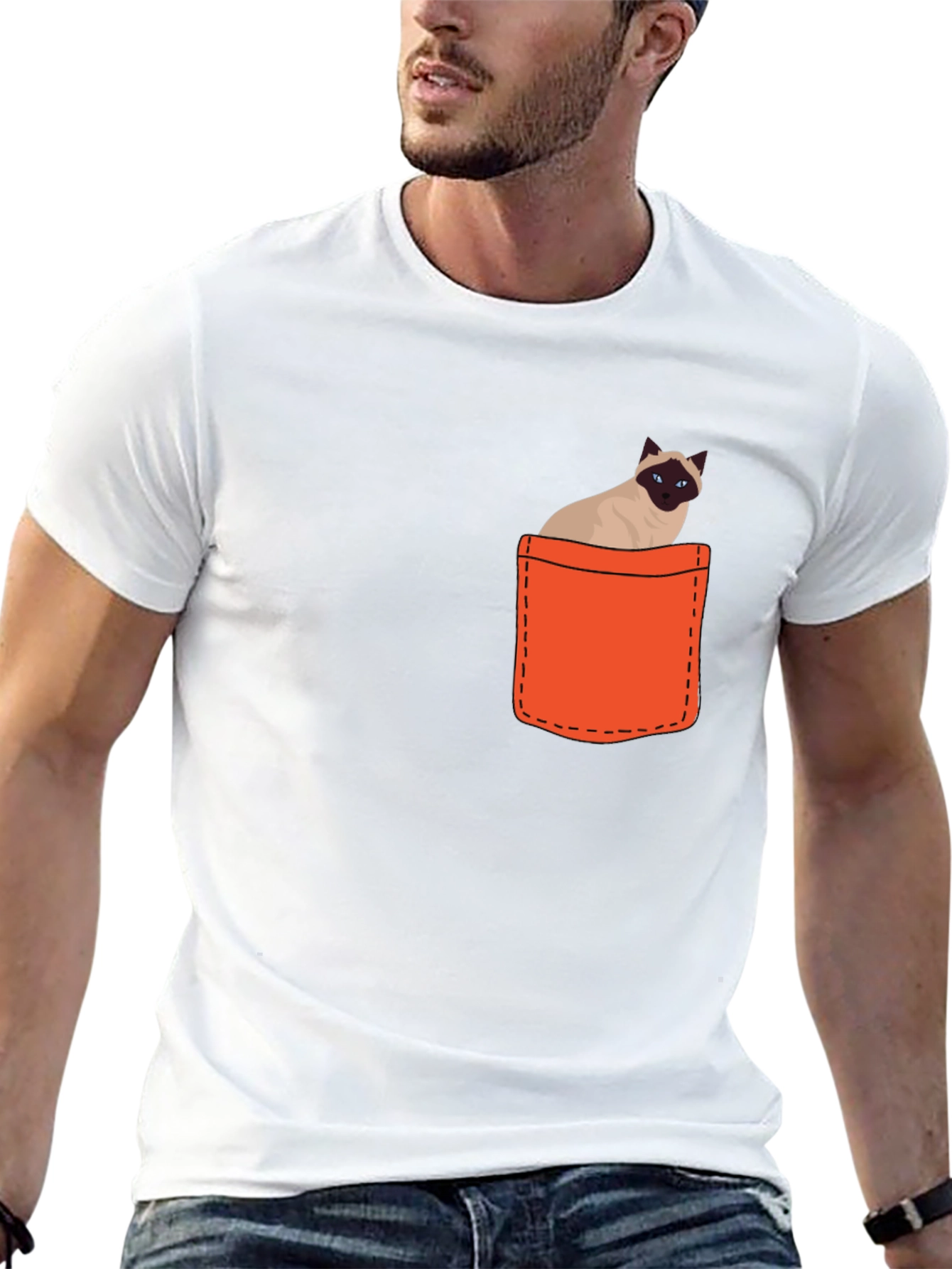 Cat Pocket T-Shirt - Siamese Kitten Tee