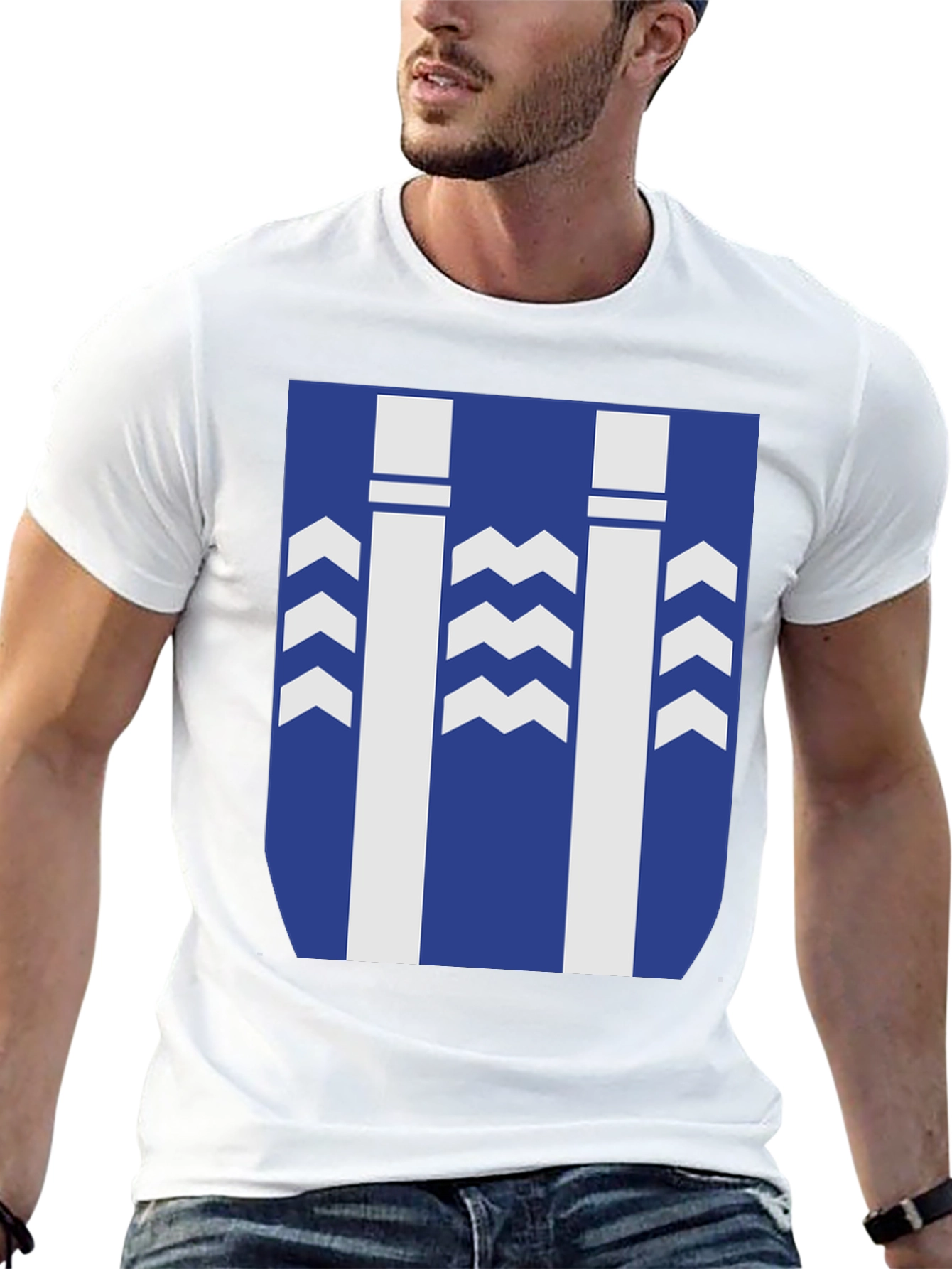 Stylish Graphic Tee - Blue & White Pattern Design