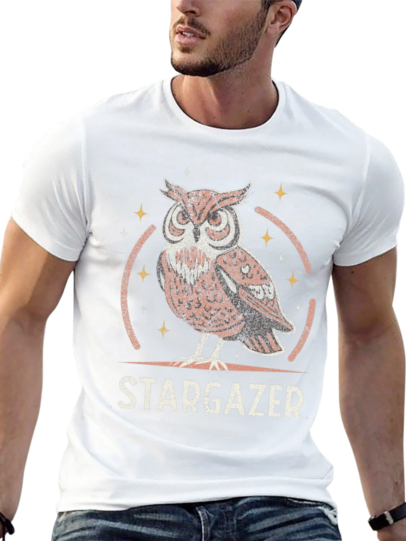 Stargazer Owl Graphic T-Shirt - Black