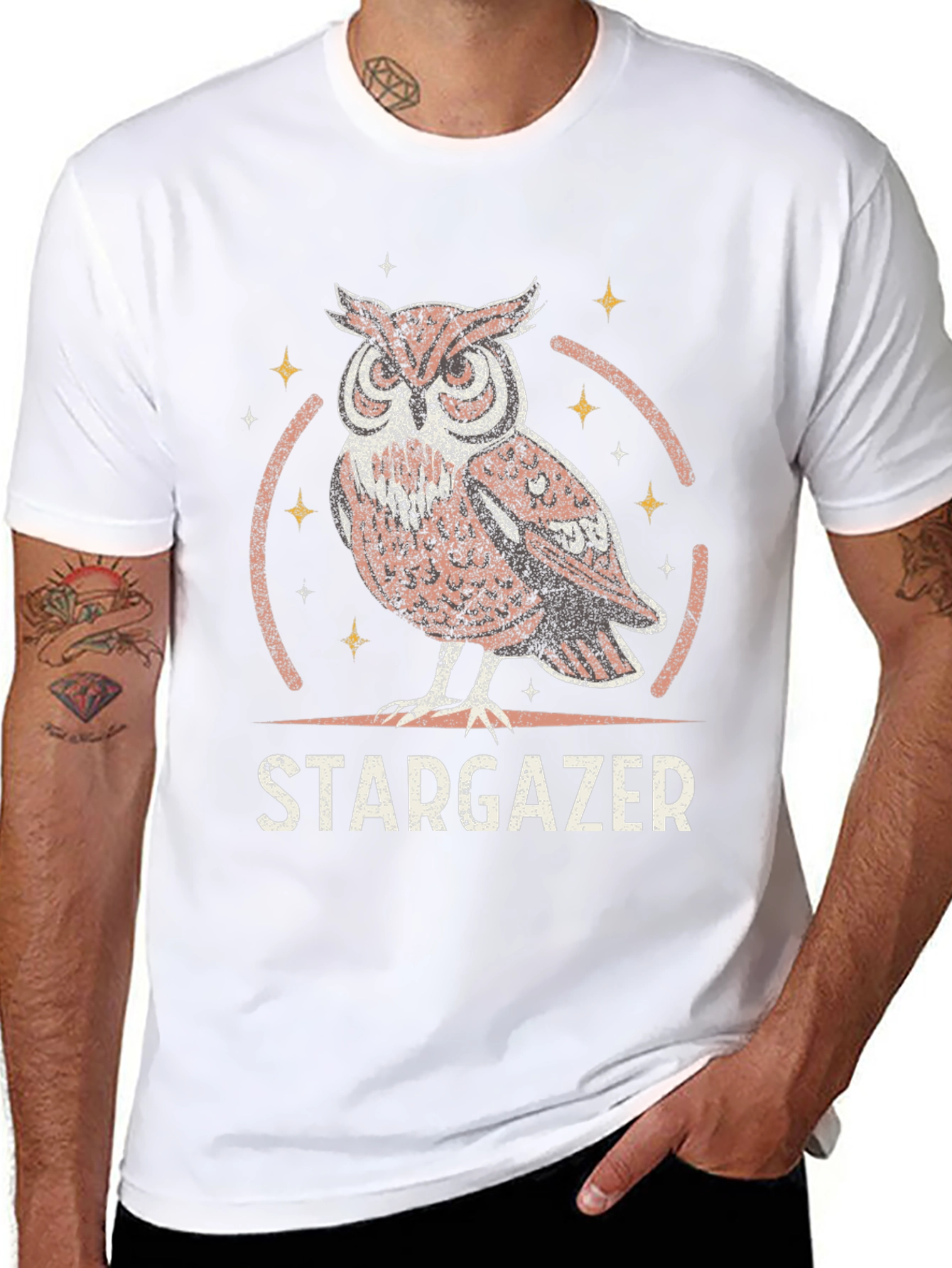 Stargazer Owl Graphic T-Shirt - Black
