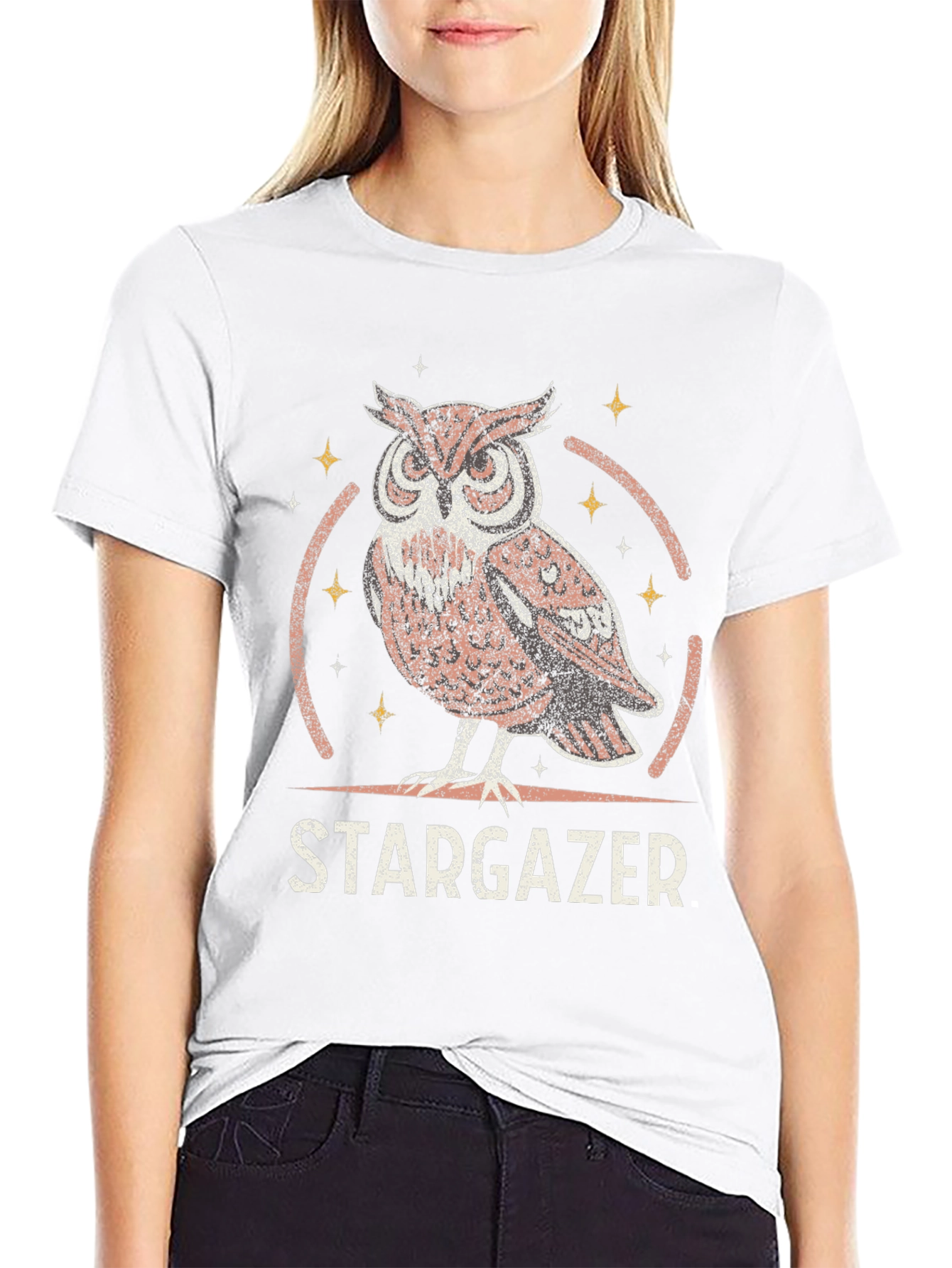 Stargazer Owl Graphic T-Shirt - Black