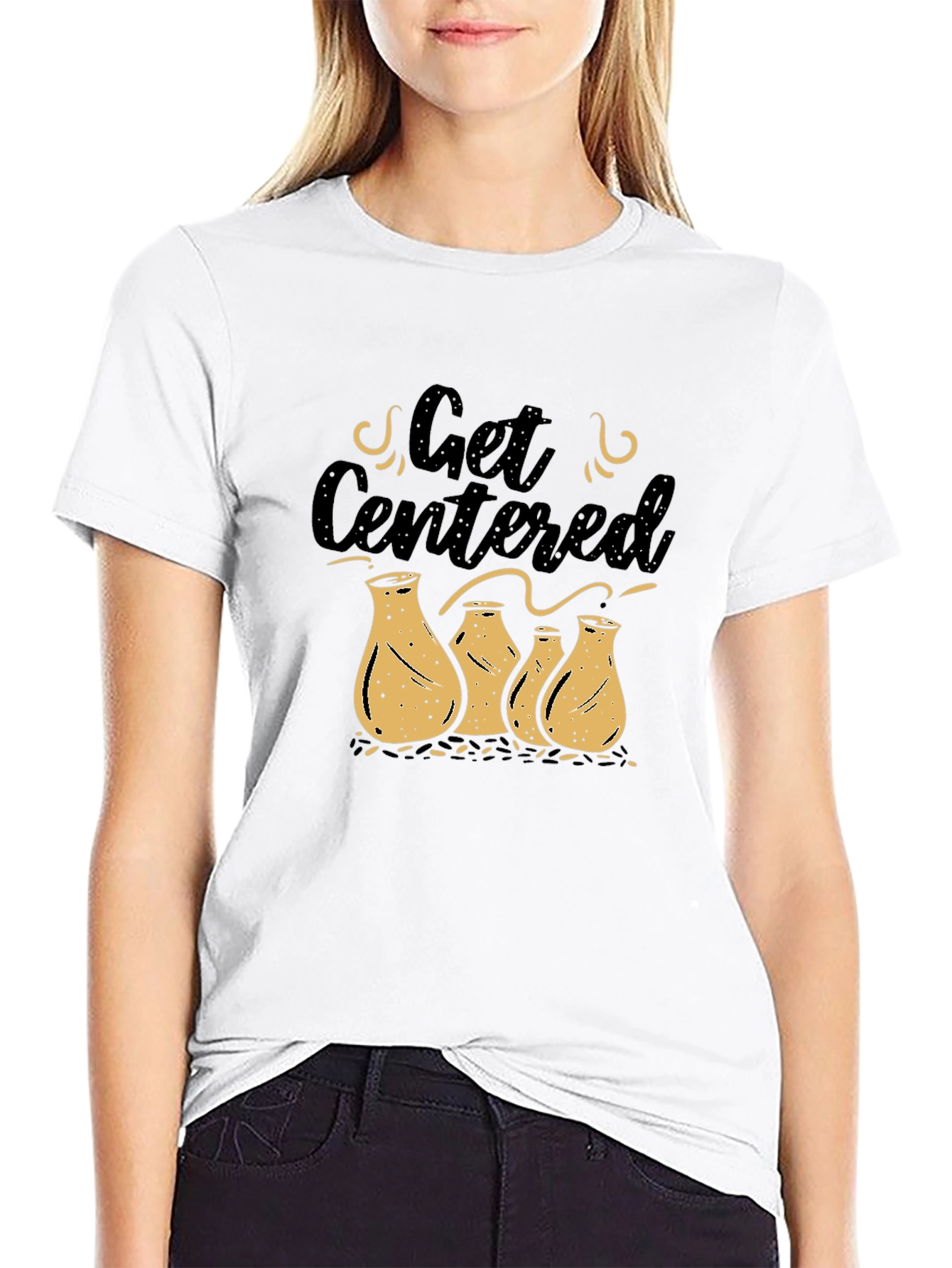 Get Centered Pottery Graphic Tee - Black Casual Top