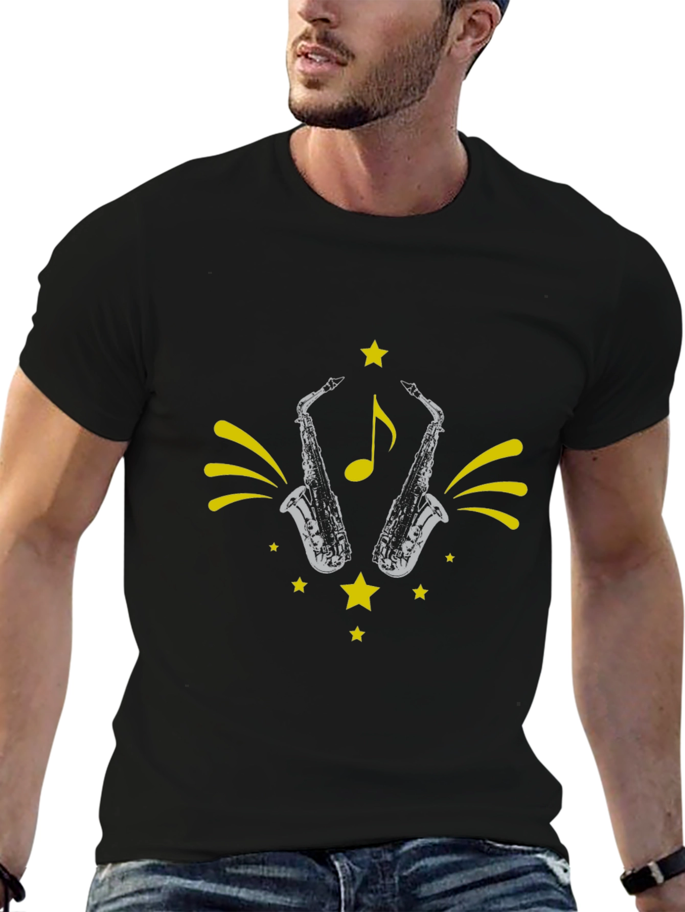 Saxophone Star Graphic Tee - Black