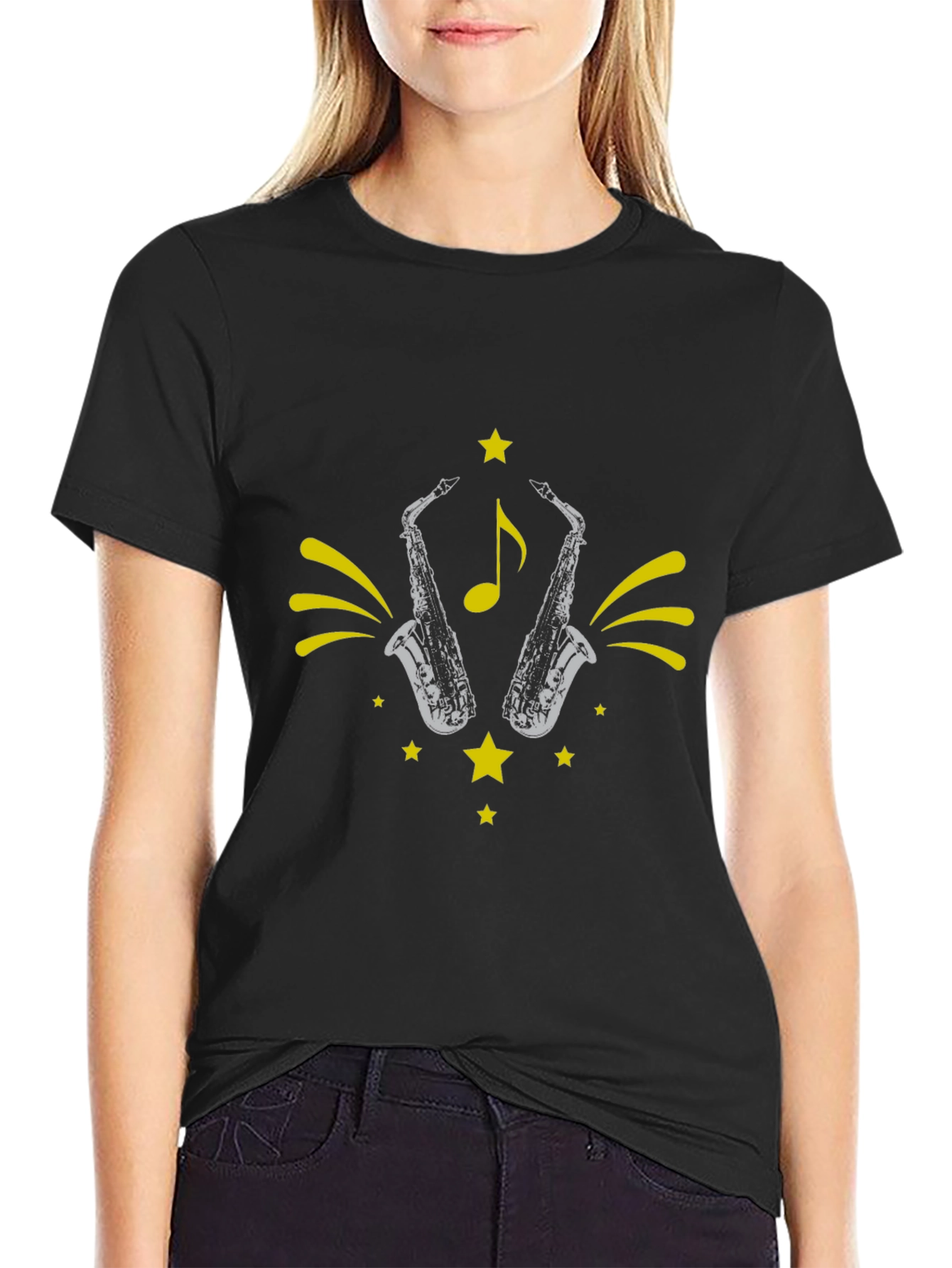 Saxophone Star Graphic Tee - Black