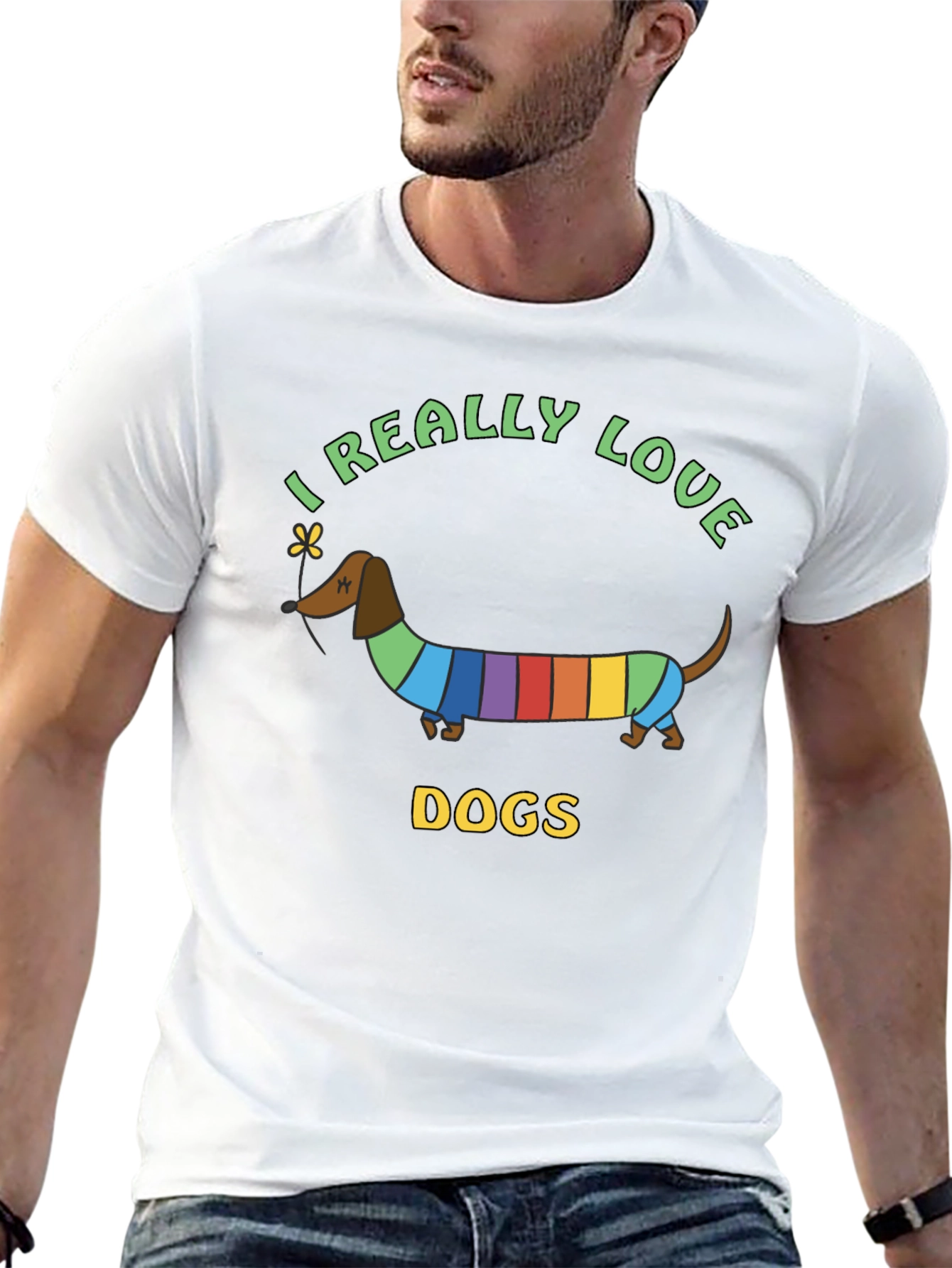I Really Love Dogs T-Shirt Dachshund Rainbow