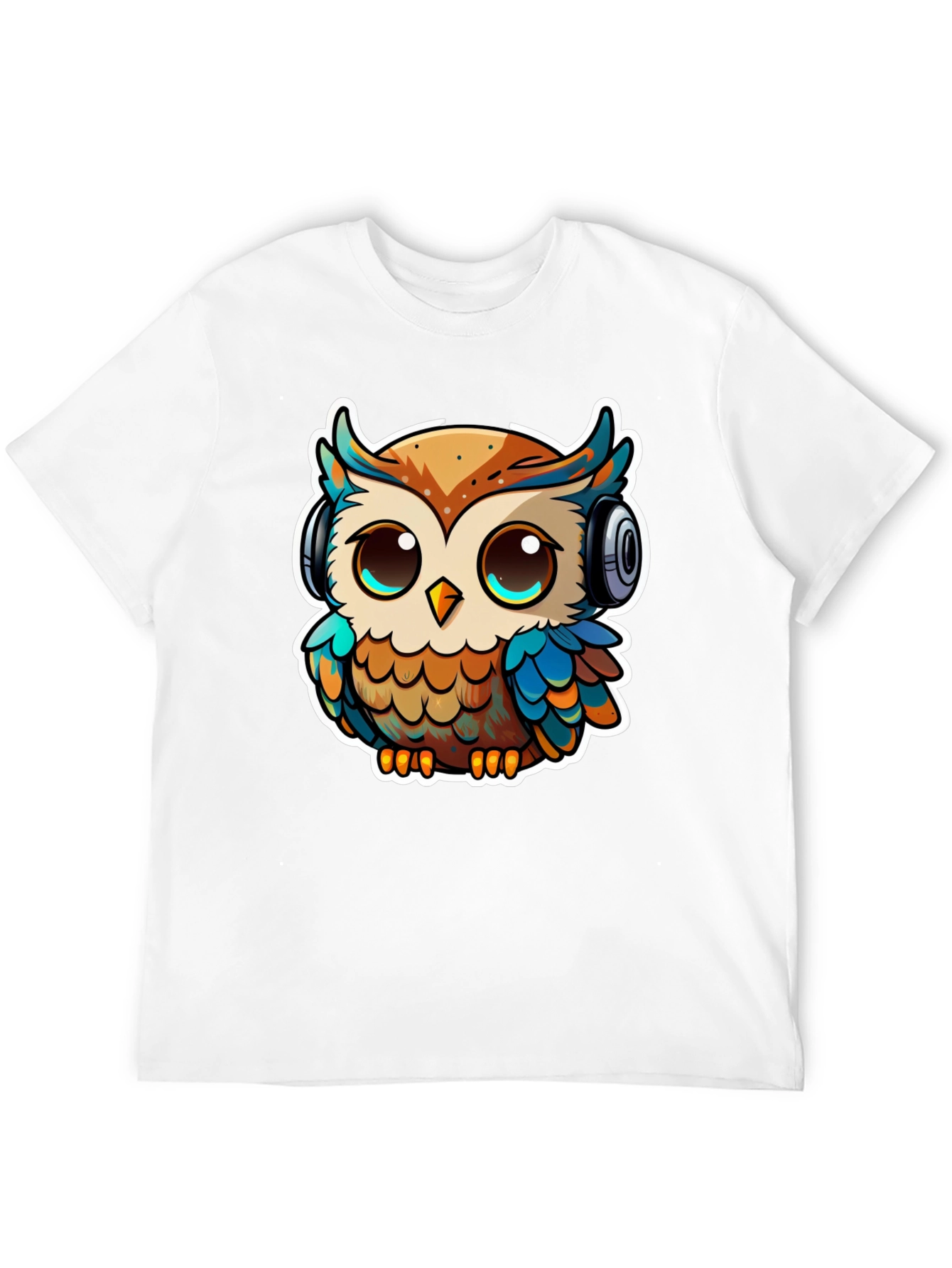 Owl with Headphones Black T-Shirt
