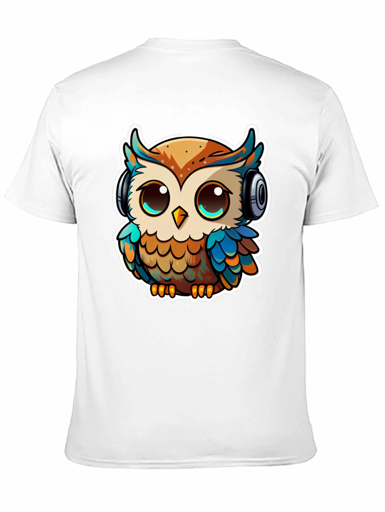Owl with Headphones Black T-Shirt