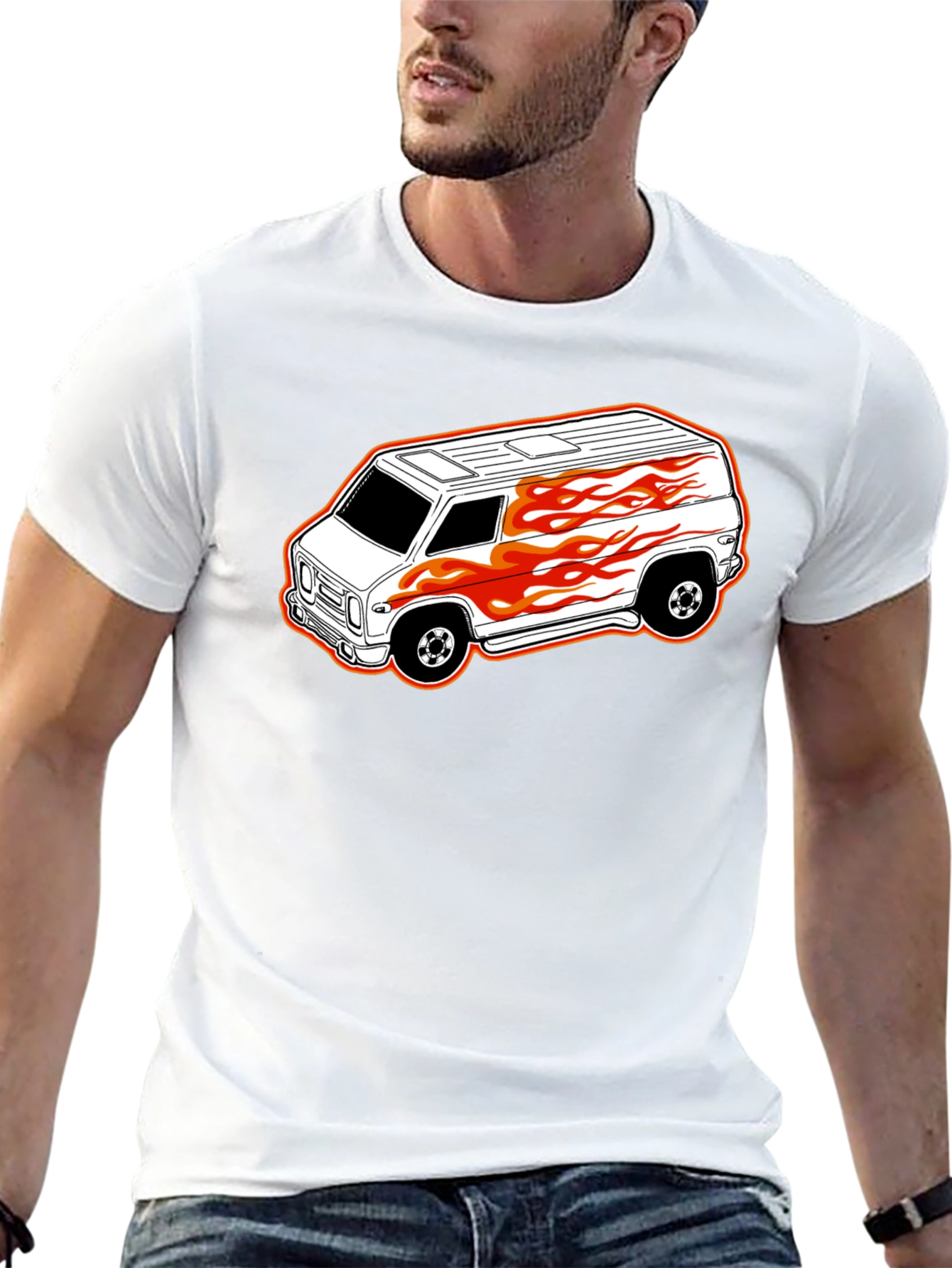 Black T-Shirt with Custom Van Graphic