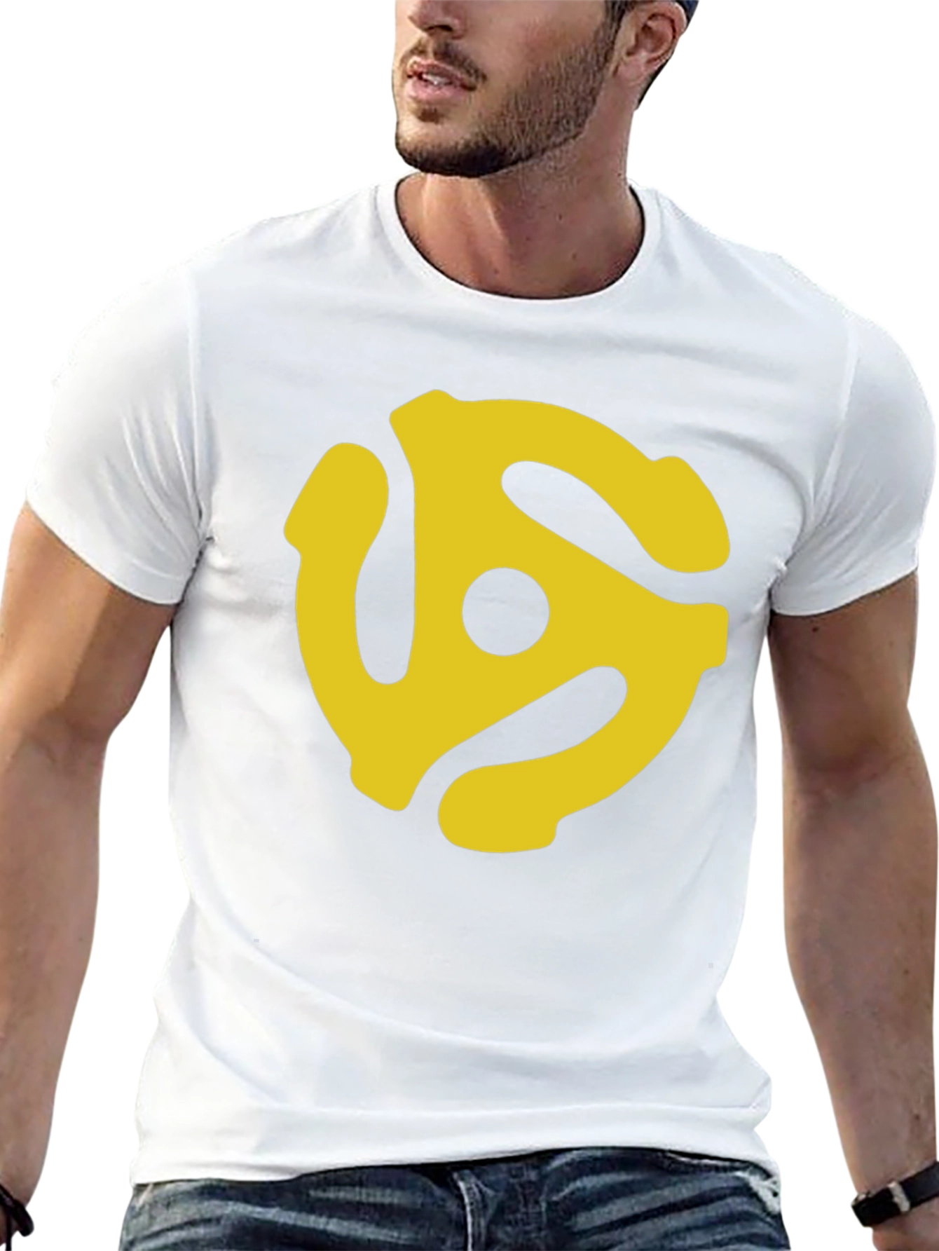 Retro Yellow Record Adapter Black T-Shirt
