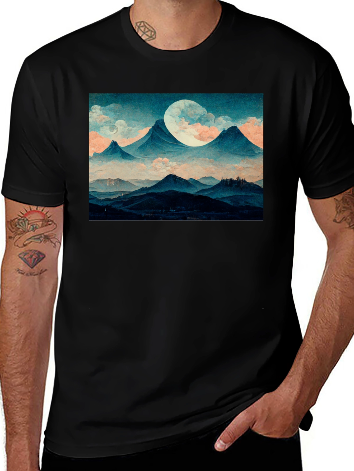 Mountains & Moon Graphic Tee - Black