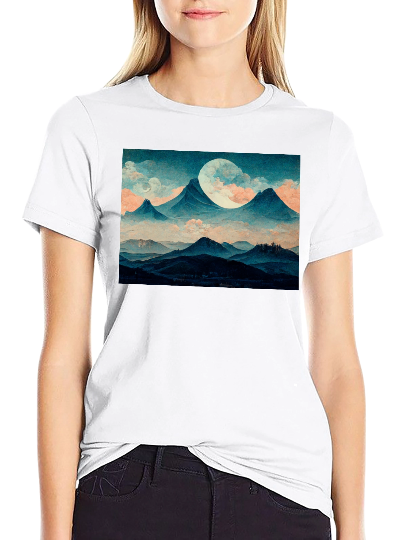 Mountains & Moon Graphic Tee - Black