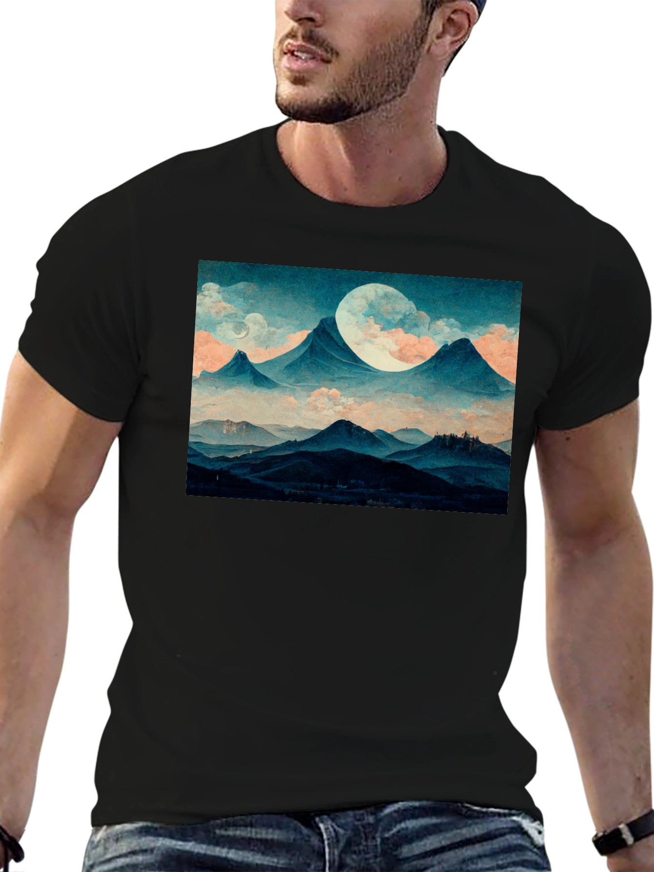 Mountains & Moon Graphic Tee - Black