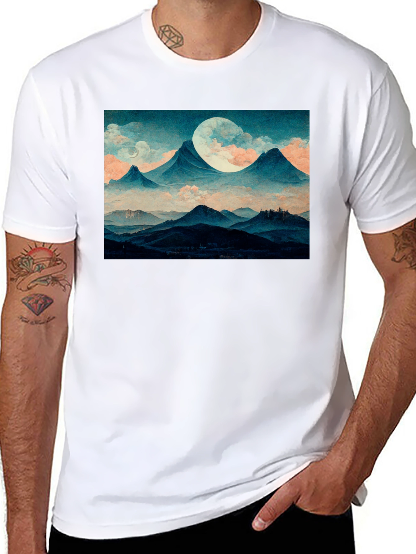 Mountains & Moon Graphic Tee - Black