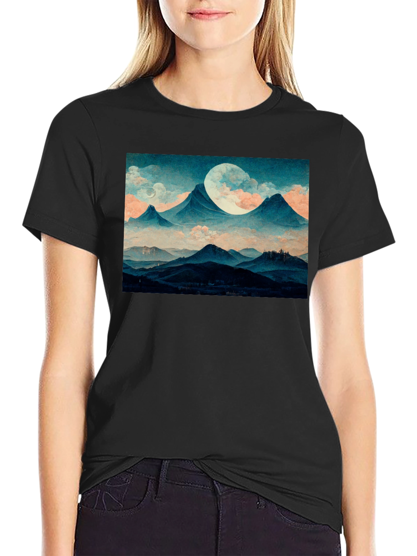 Mountains & Moon Graphic Tee - Black