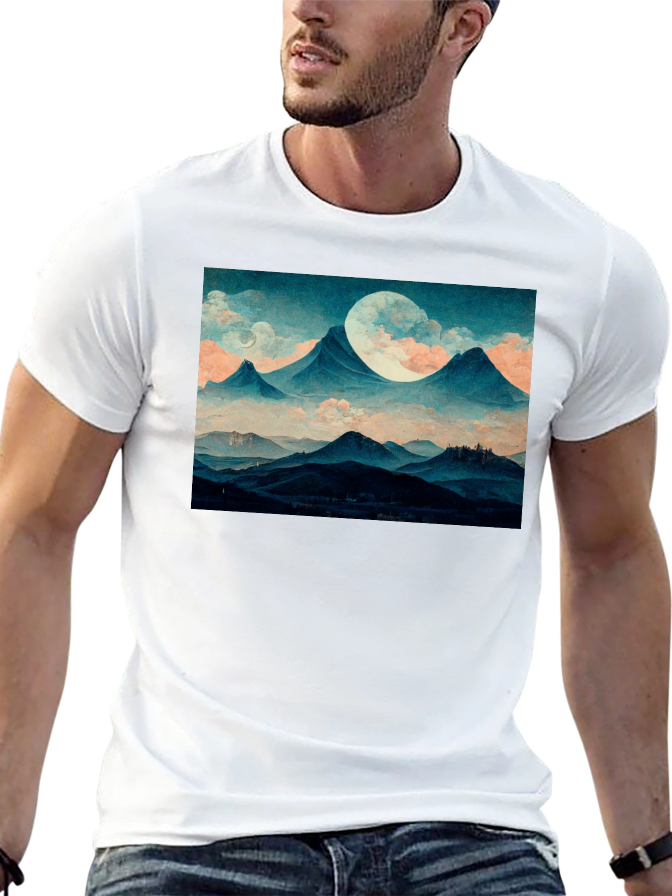 Mountains & Moon Graphic Tee - Black