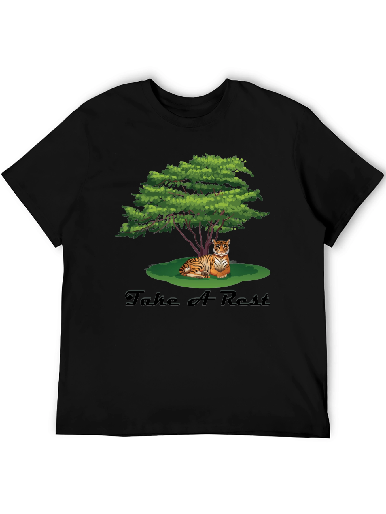 Mens Black Tiger Resting Under Tree Graphic Tee