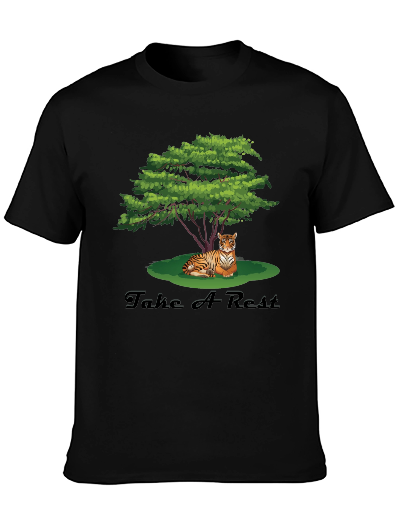 Mens Black Tiger Resting Under Tree Graphic Tee