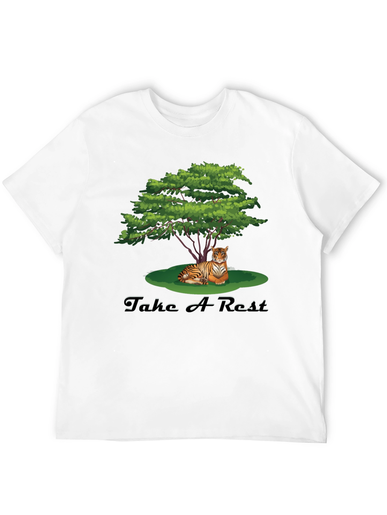 Mens Black Tiger Resting Under Tree Graphic Tee