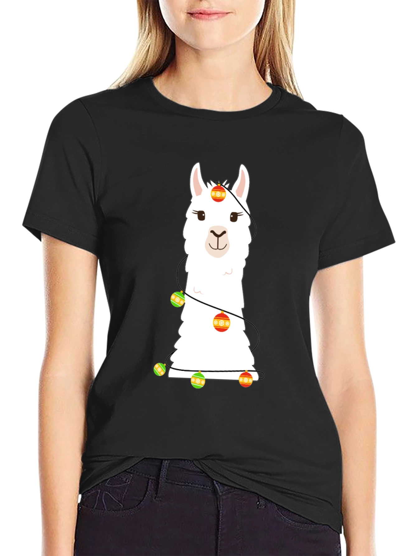 Llama Christmas Lights Graphic Tee