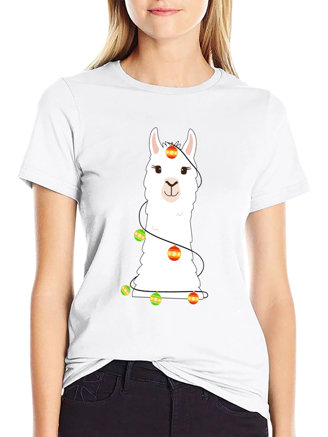 Llama Christmas Lights Graphic Tee