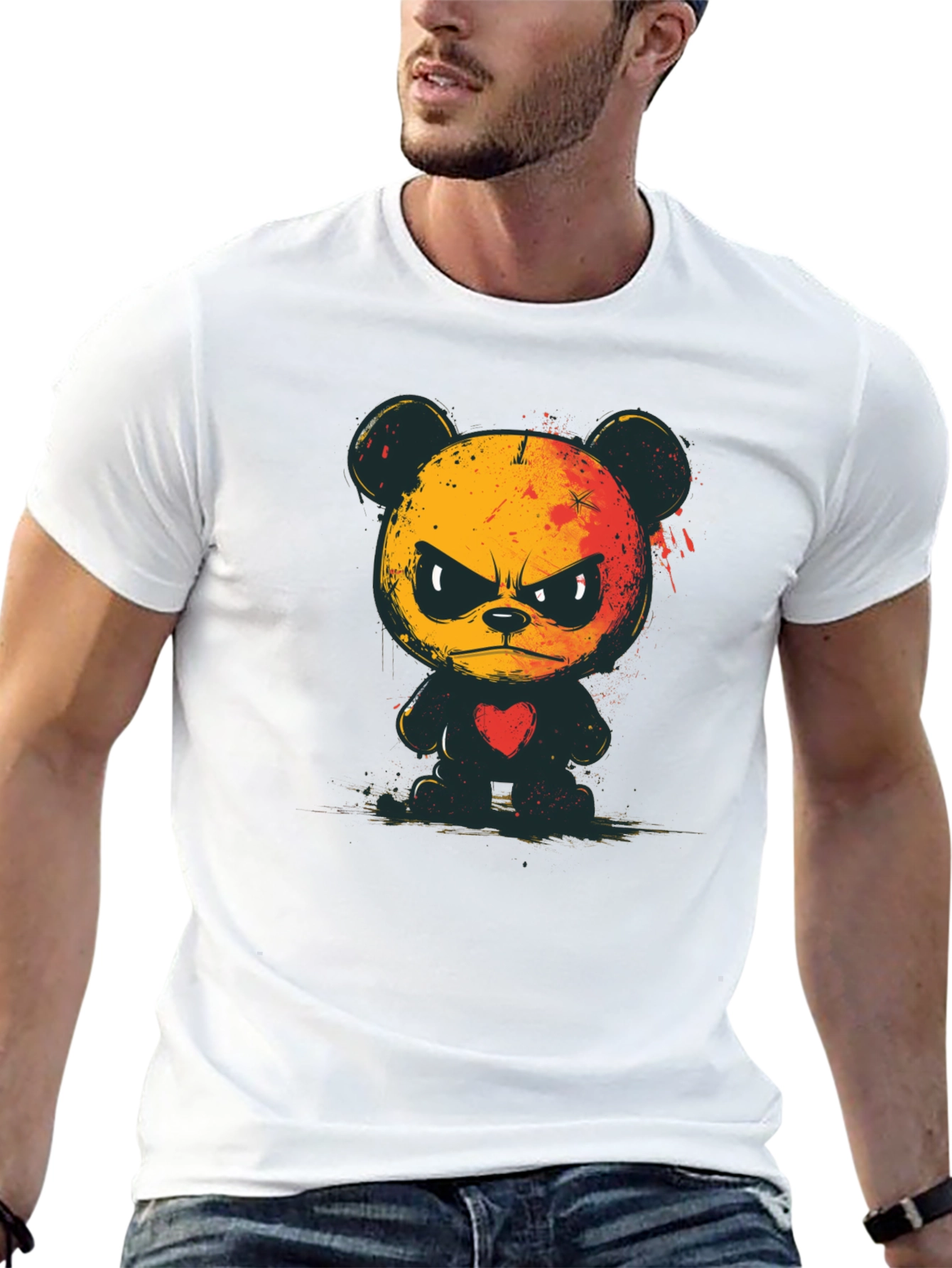 Grumpy Bear Graphic Tee - Soft Black Cotton