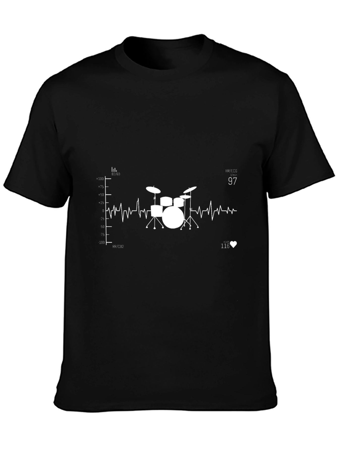 Drumbeat Heartbeat Graphic Tee - Black Cotton