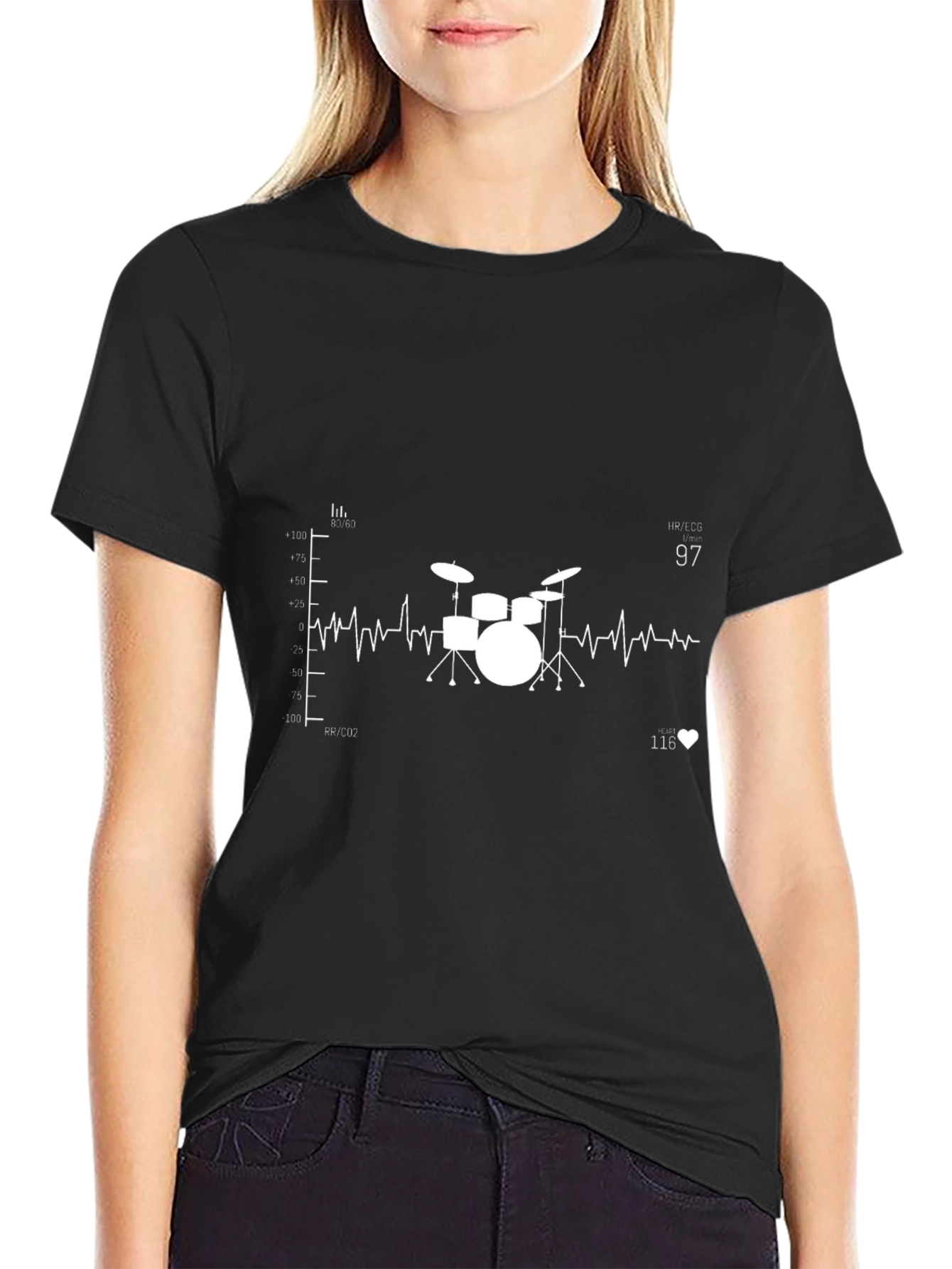 Drumbeat Heartbeat Graphic Tee - Black Cotton
