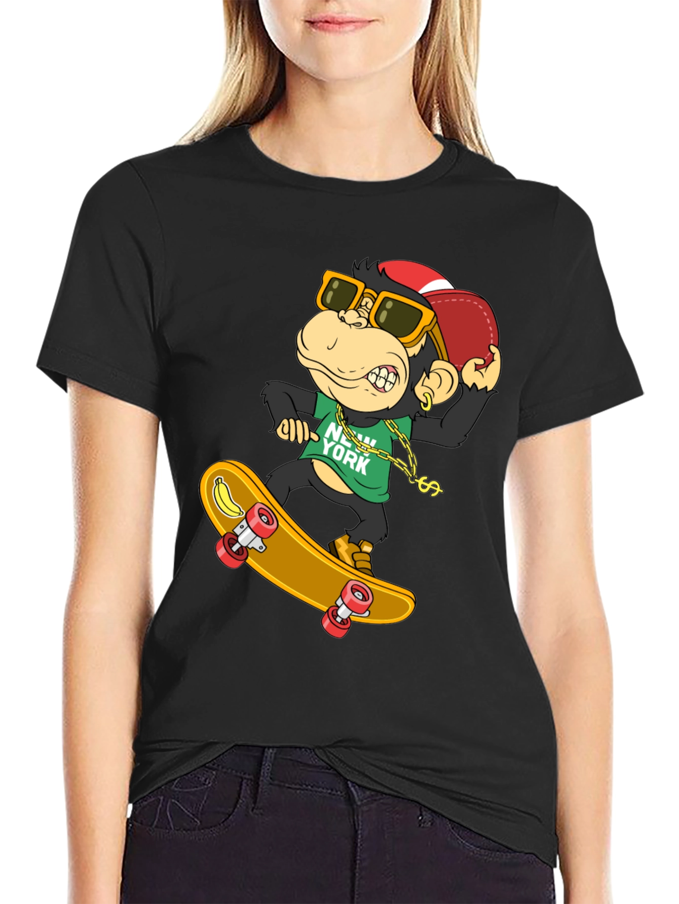 Cool Monkey Skateboarder T-Shirt - Black