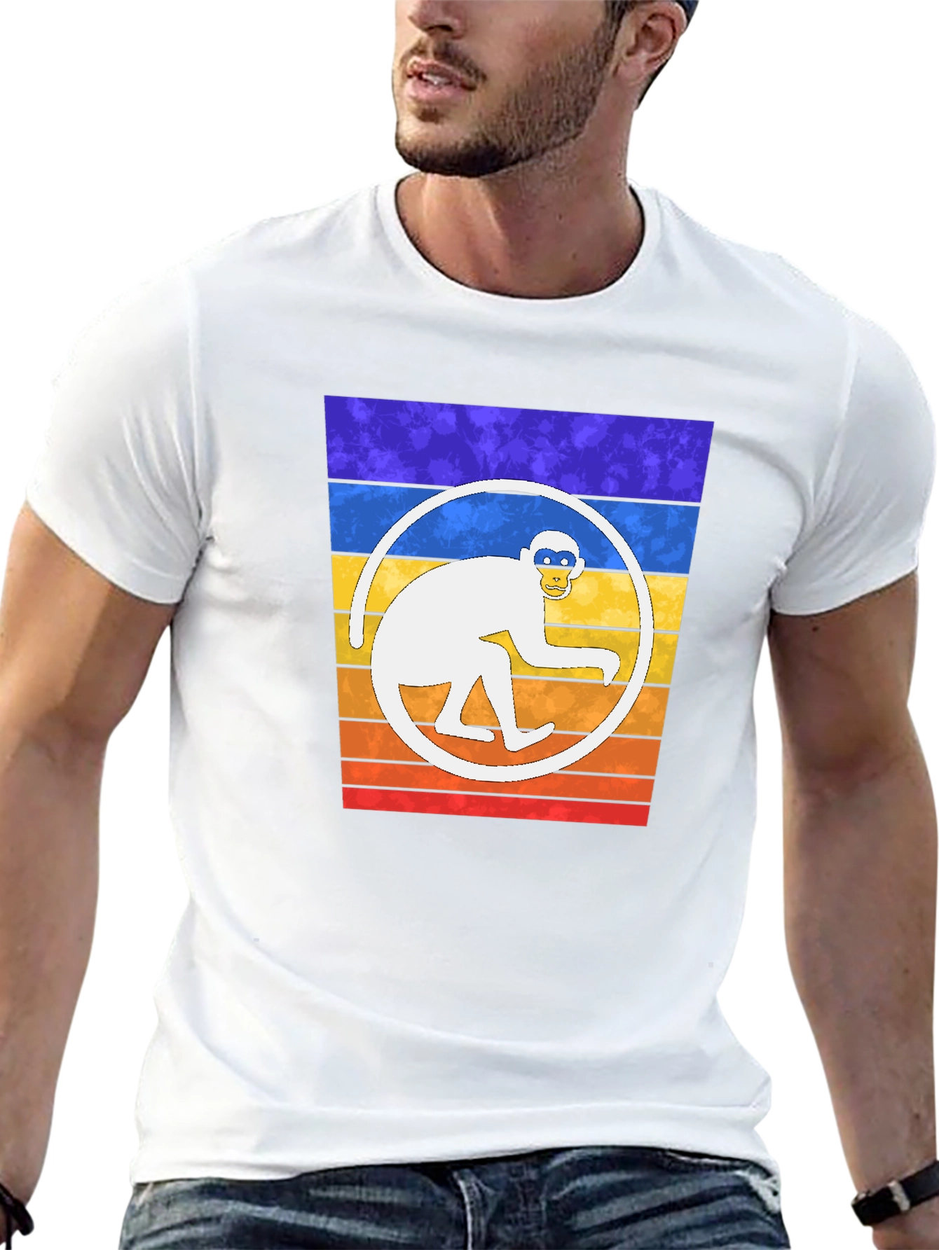 Retro Monkey Circle Graphic T-Shirt