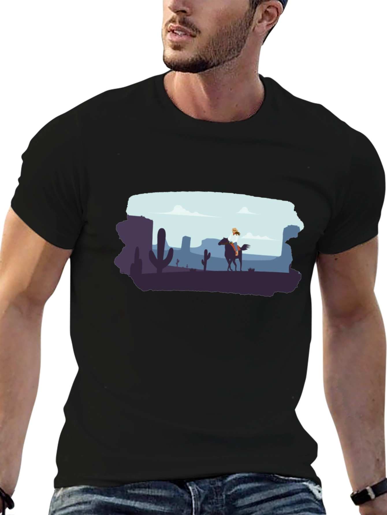 Desert Rider Graphic Tee - Black Cotton T-Shirt