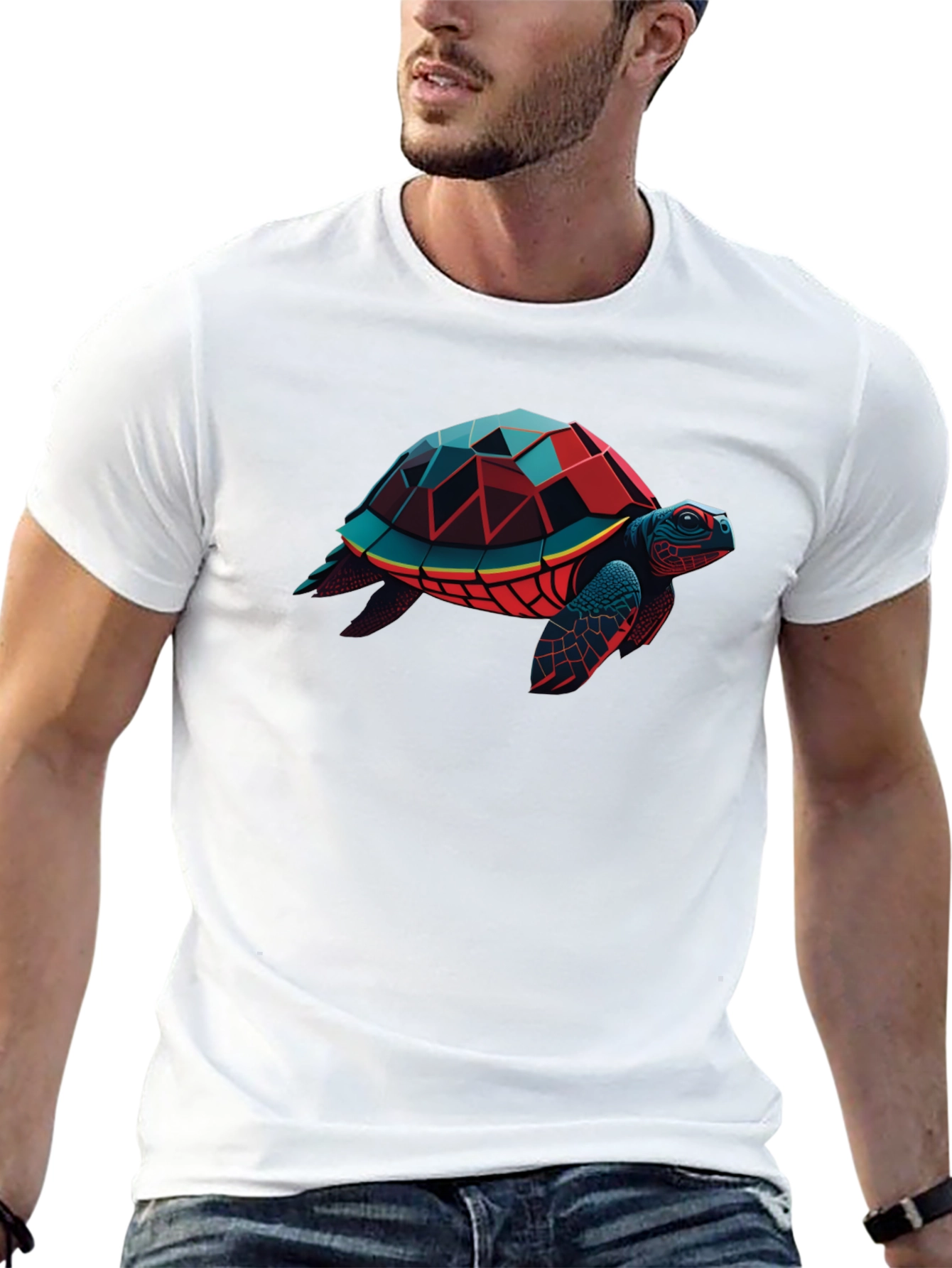 Geometric Turtle Graphic Tee - Modern Style
