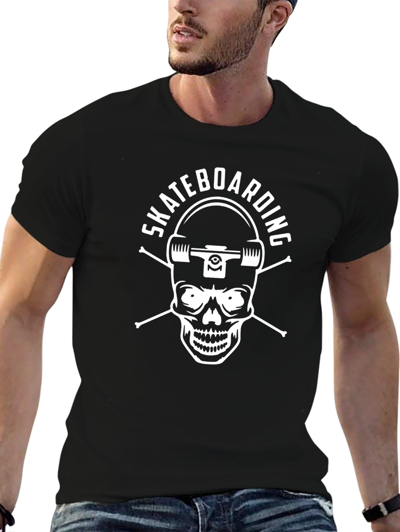 Skateboarding Skull Graphic Tee - Cool Casual Style
