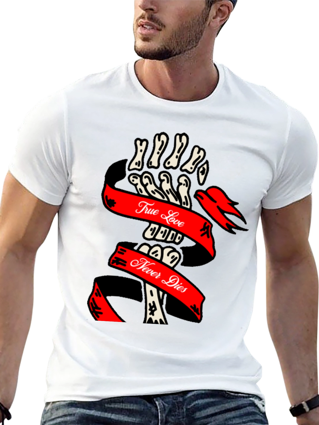 True Love Never Dies Skeleton Hand Graphic Tee